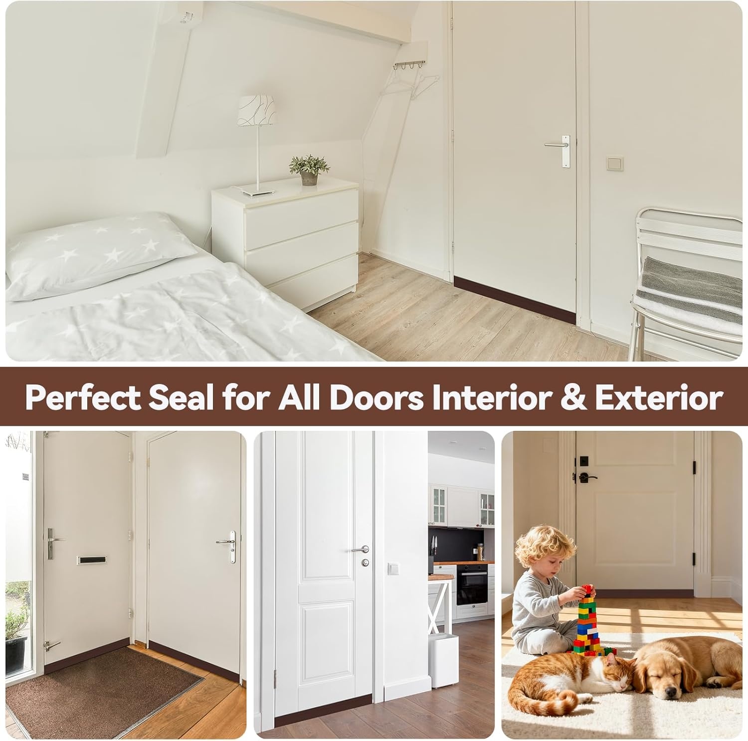 image:imageOhuhu 118 Long Door Draft Stopper CuttoFit Silicone Weather Stripping 1 Widened Adhesive Under Door Bottom Seal for Sliding Patio Doors Garage Doors Blocks Draft Noise Energy Saving WhiteBrown