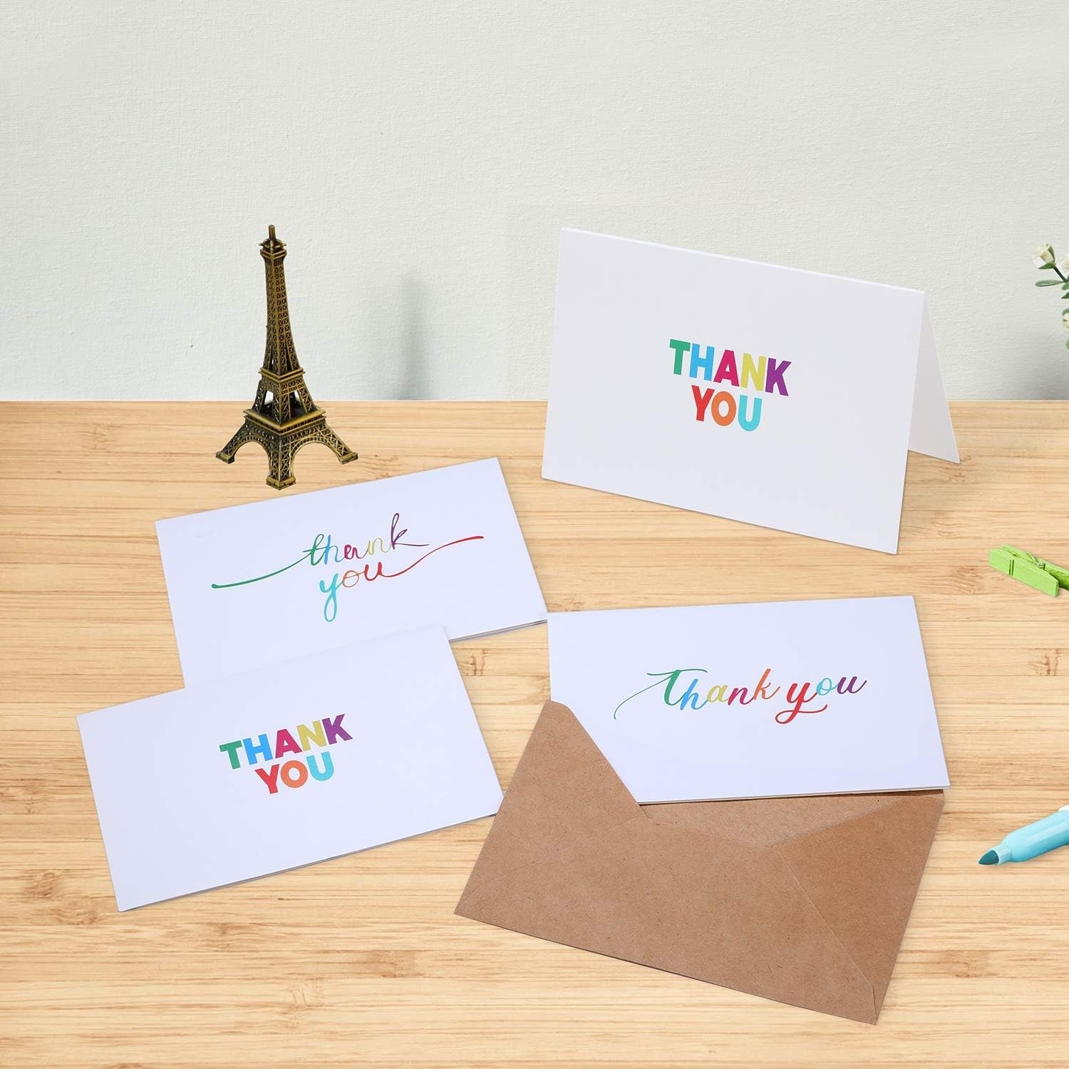 image:imageOhuhu 144 Bulk Thank You Cards with Envelopes Thank You Notes Box Set with Elegant 8 Rainbow Colorful Designs Greeting Card for Wedding Business Birthday Baby Shower Blank Inside 4 x 6 Inch144