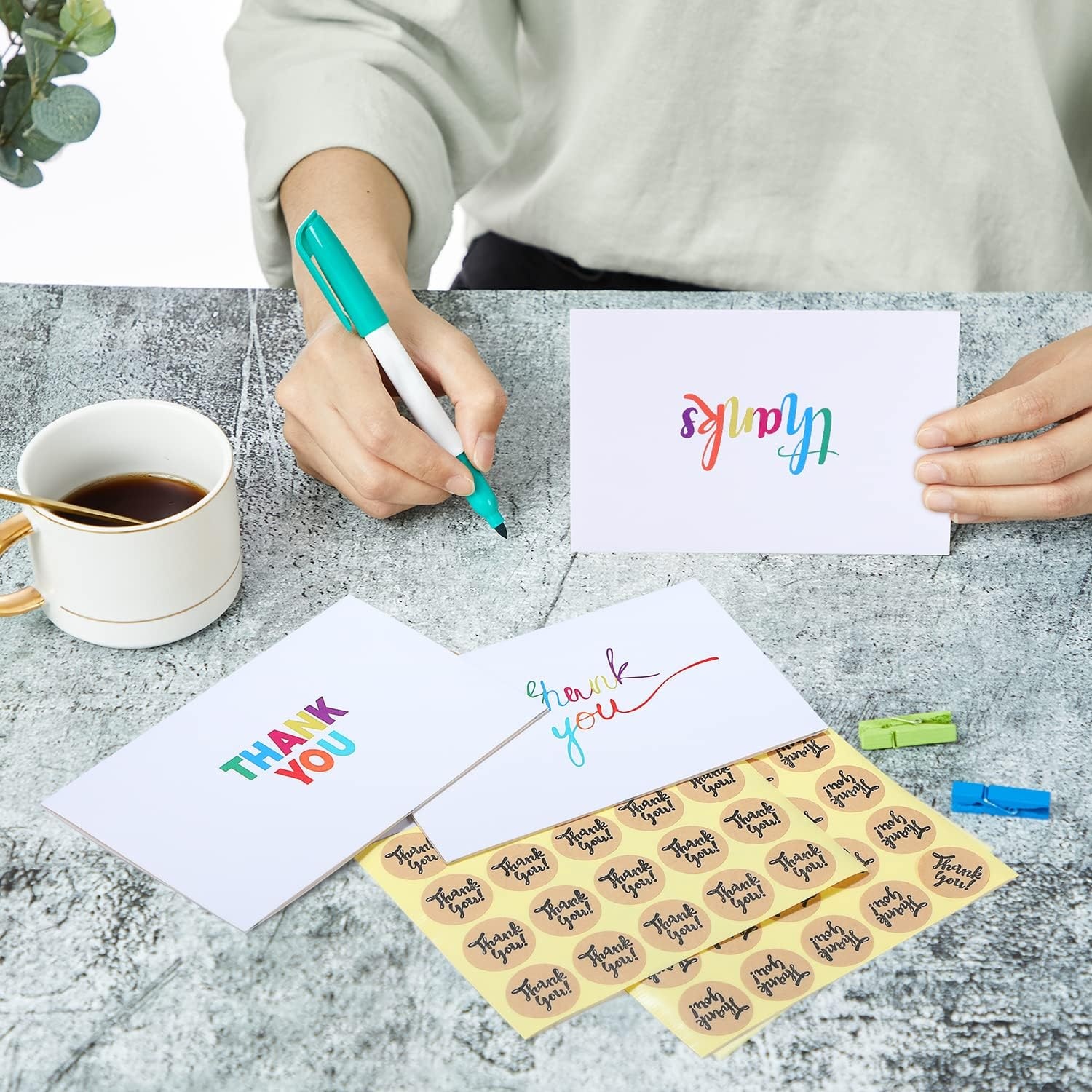 image:imageOhuhu 144 Bulk Thank You Cards with Envelopes Thank You Notes Box Set with Elegant 8 Rainbow Colorful Designs Greeting Card for Wedding Business Birthday Baby Shower Blank Inside 4 x 6 Inch144