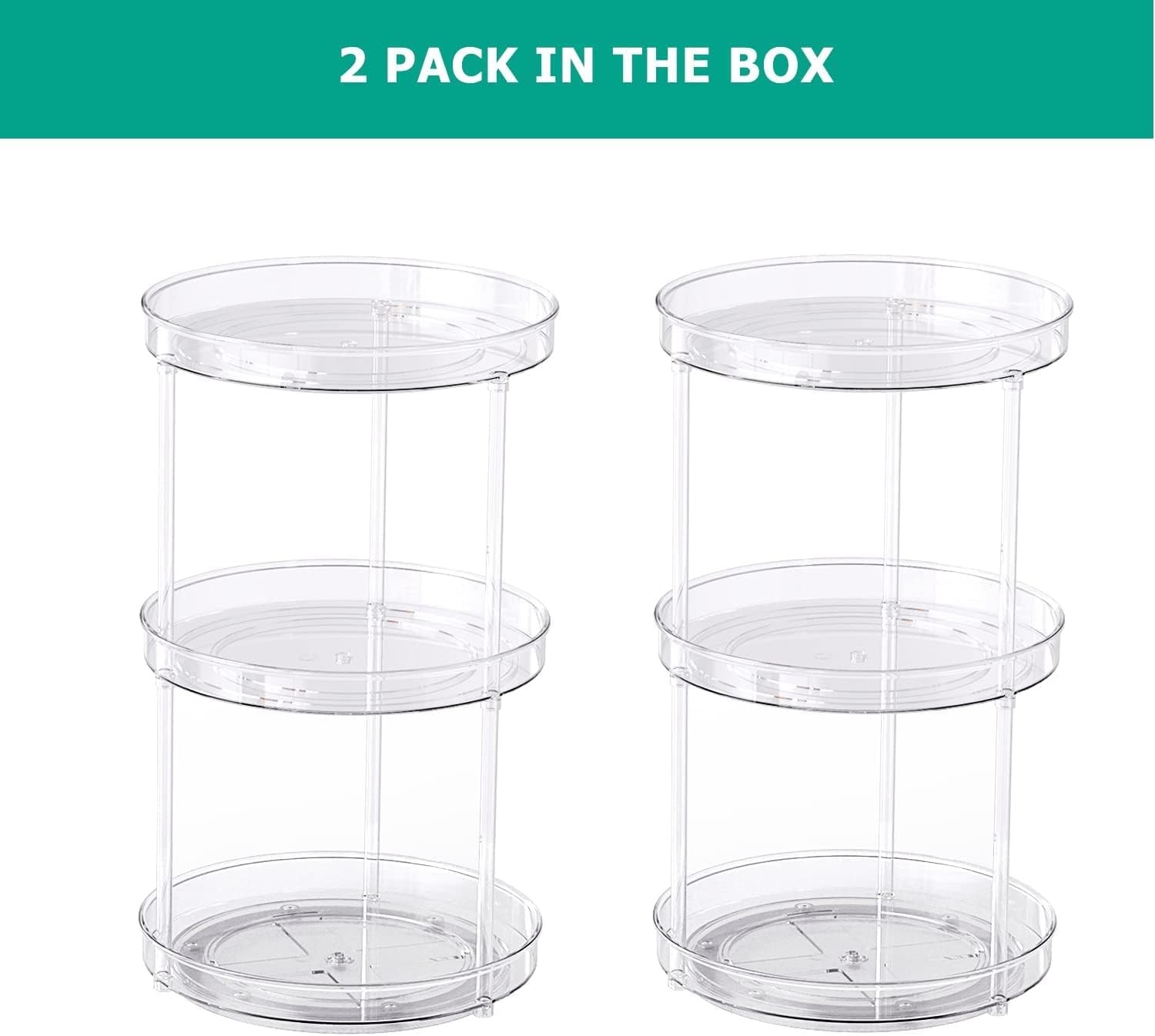 image:imageOhuhu 2 Pack 3 Tier Lazy Susan Turntable 913 Round Plastic Clear Lazy Susans Cabinet Organizer NonSkid Ultra Storage Turntable Organizer for Kitchen Fridge Countertop