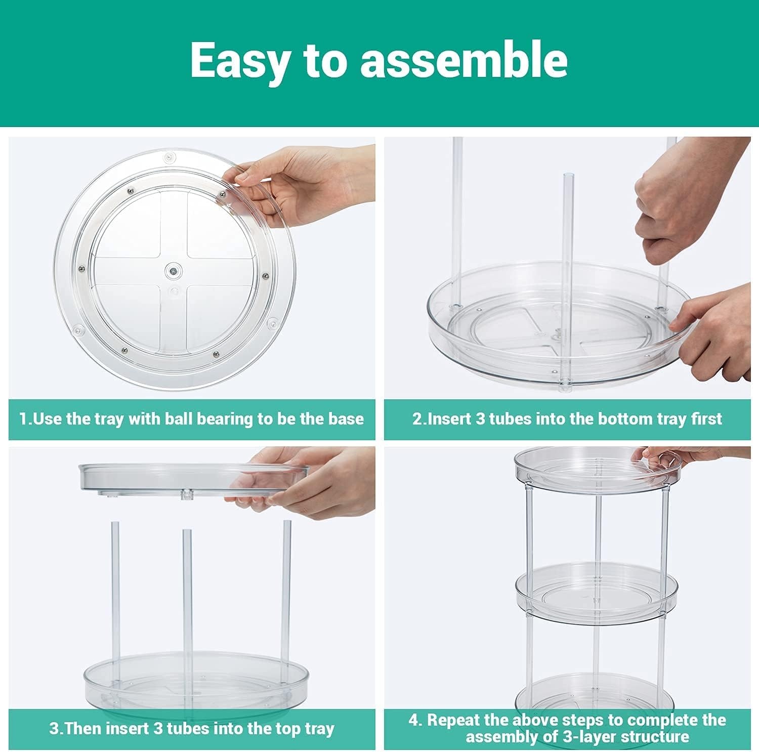 image:imageOhuhu 2 Pack 3 Tier Lazy Susan Turntable 913 Round Plastic Clear Lazy Susans Cabinet Organizer NonSkid Ultra Storage Turntable Organizer for Kitchen Fridge Countertop