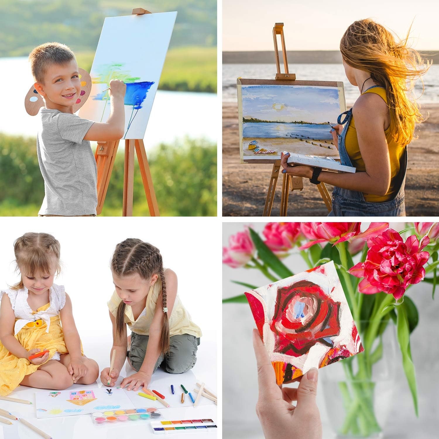image:imageOhuhu 40Piece Multi Pack Canvas Panels 4x4 5x7 8x8 9x12 11x14 Primed White Cotton Canvas for Acrylic Oil Gouache Watercolor Pastel Tempera