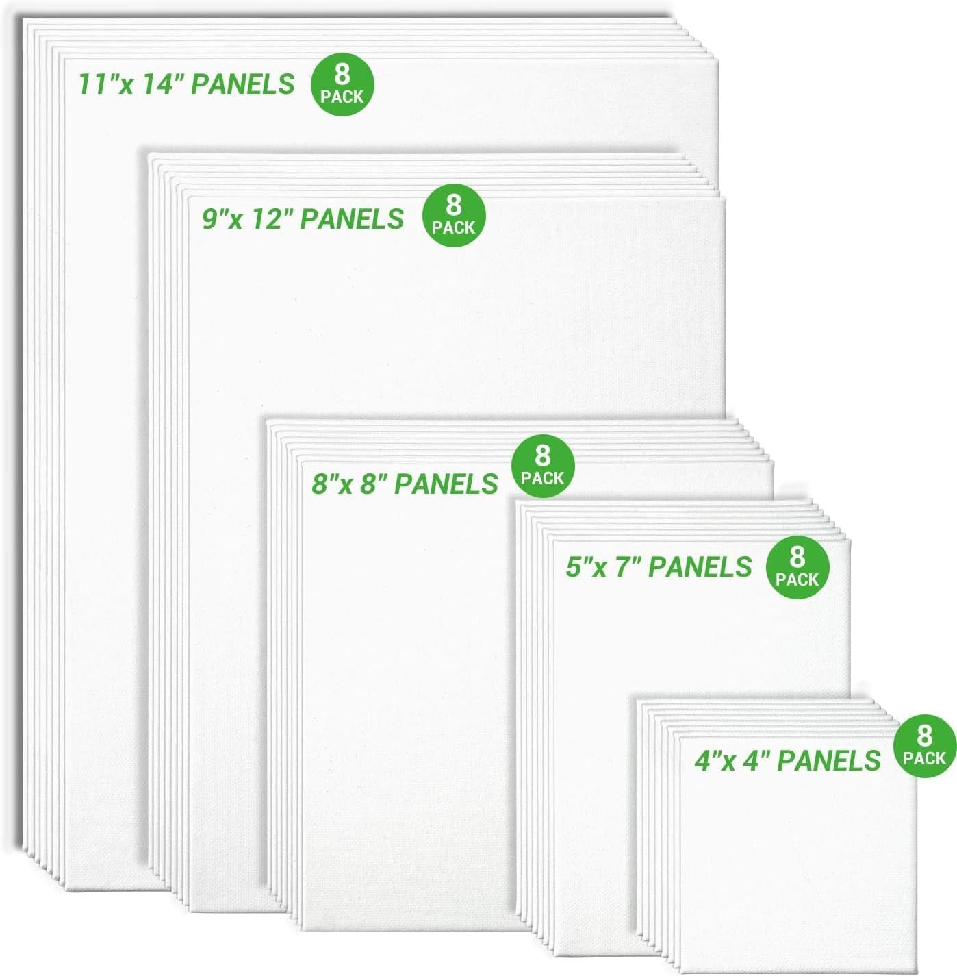 image:imageOhuhu 40Piece Multi Pack Canvas Panels 4x4 5x7 8x8 9x12 11x14 Primed White Cotton Canvas for Acrylic Oil Gouache Watercolor Pastel Tempera