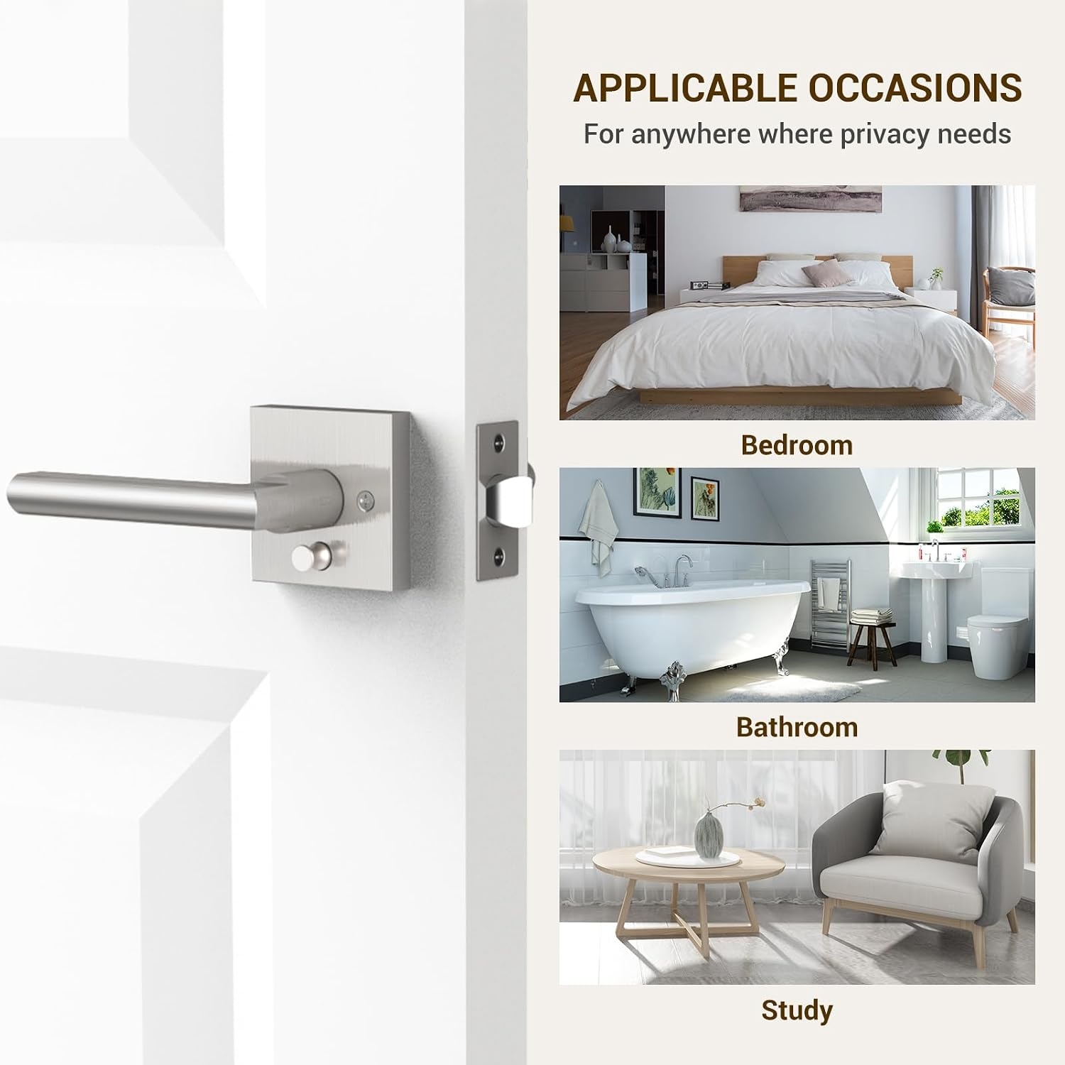 image:imageOhuhu 6 Pack Door Handle Satin Nickel Door Lever with Emergency Lock Door Knobs Modern Contemporary Slim Square Design for Home Bedroom or Bathroom Privacy