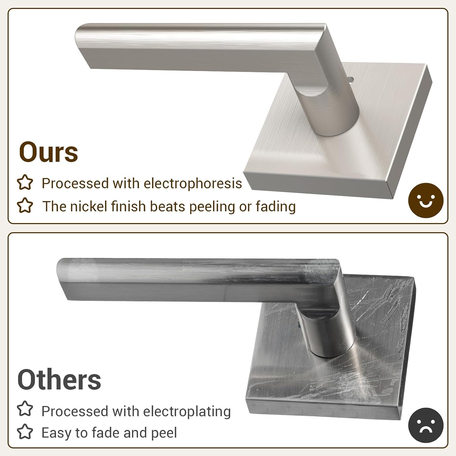 image:imageOhuhu 6 Pack Door Handle Satin Nickel Door Lever with Emergency Lock Door Knobs Modern Contemporary Slim Square Design for Home Bedroom or Bathroom Privacy