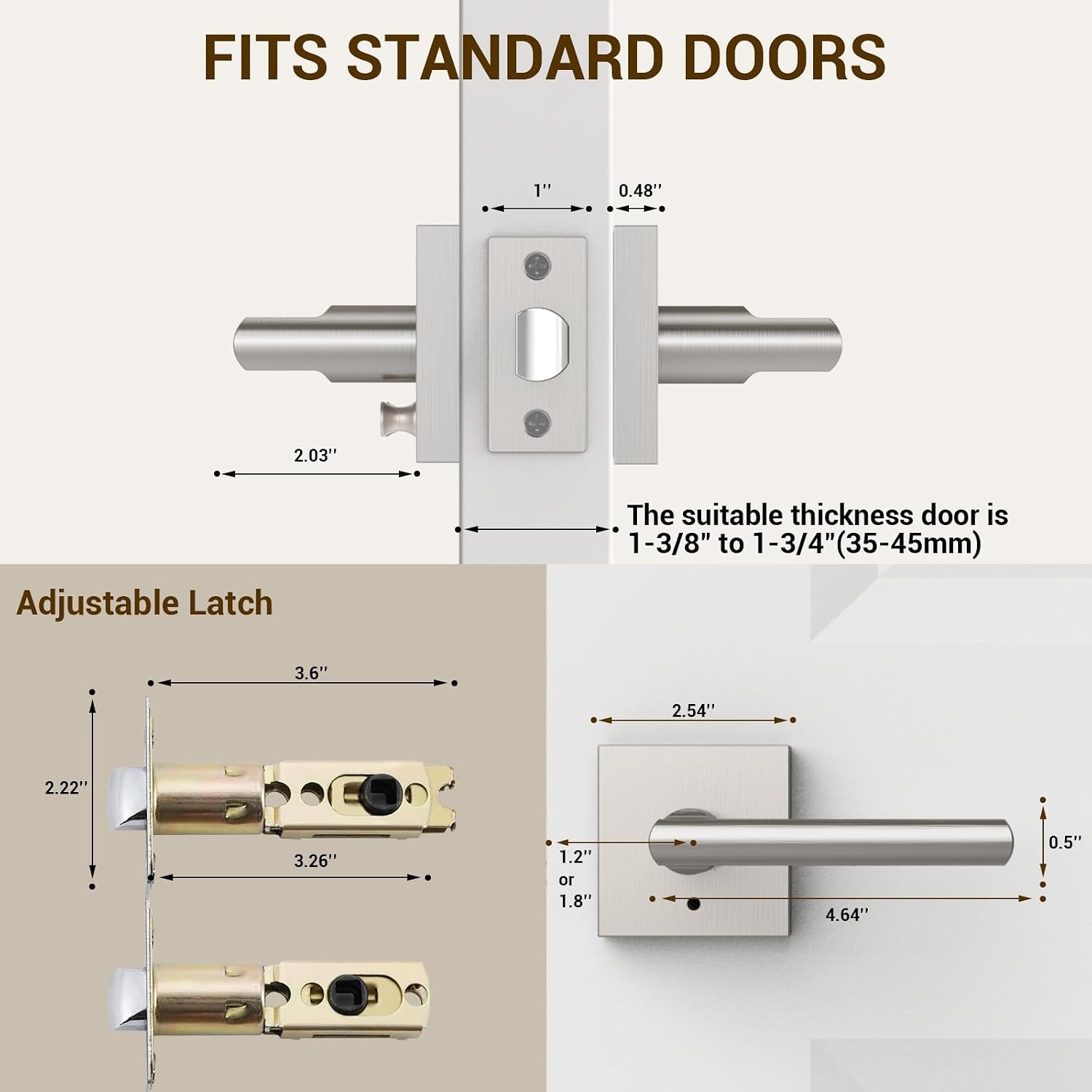 image:imageOhuhu 6 Pack Door Handle Satin Nickel Door Lever with Emergency Lock Door Knobs Modern Contemporary Slim Square Design for Home Bedroom or Bathroom Privacy