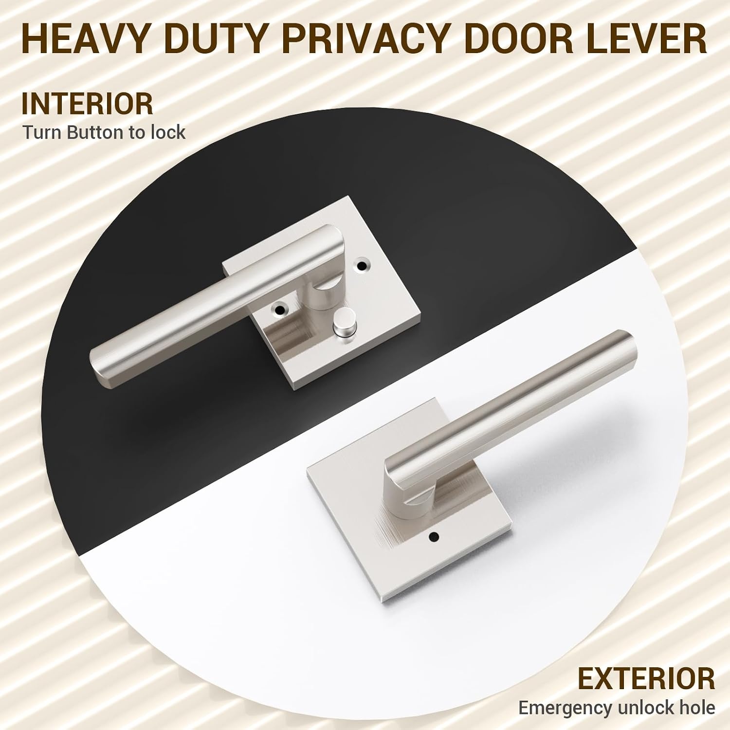 image:imageOhuhu 6 Pack Door Handle Satin Nickel Door Lever with Emergency Lock Door Knobs Modern Contemporary Slim Square Design for Home Bedroom or Bathroom Privacy