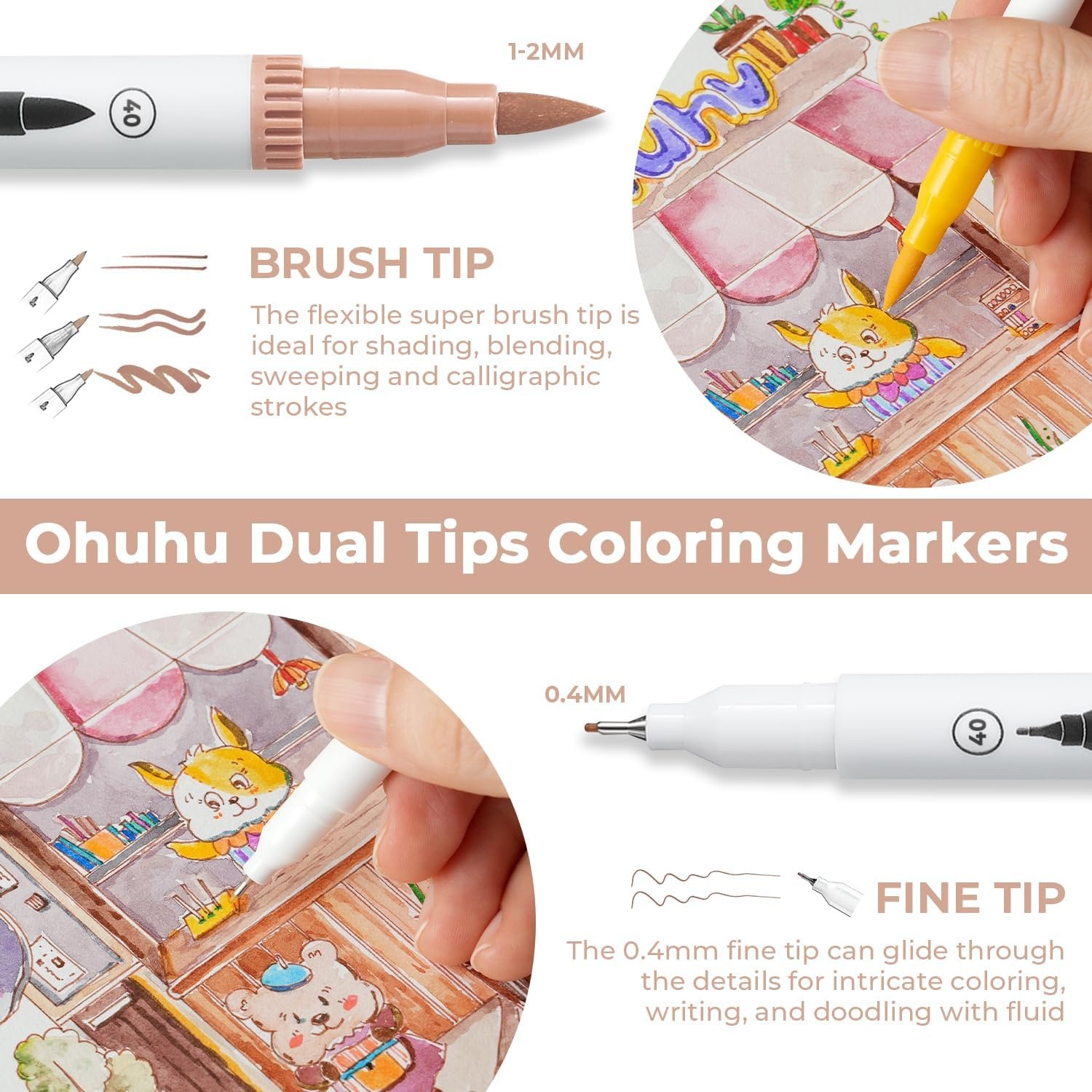 image:imageOhuhu 60 Coloring Markers amp Mix Media Pad