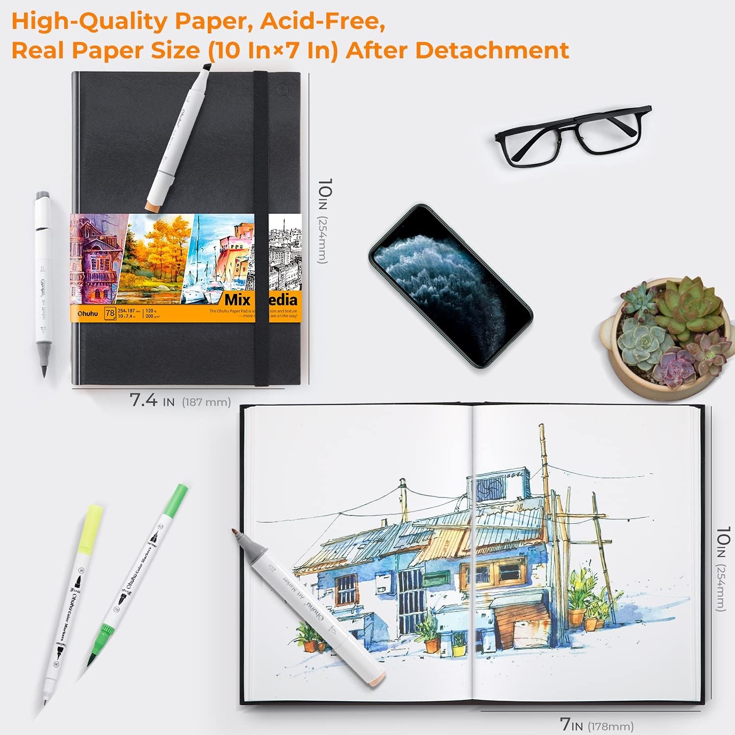 image:imageOhuhu 60 Coloring Markers amp Mix Media Pad