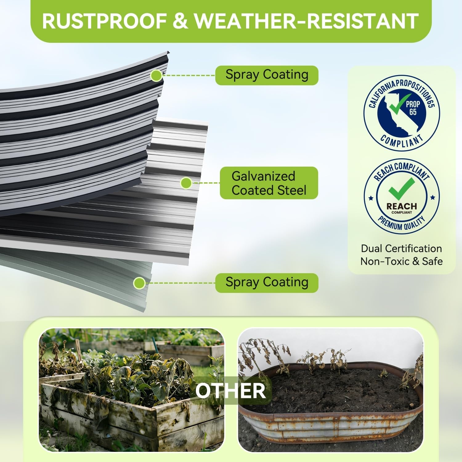 image:imageOhuhu 6x3x19 FT Metal Raised Garden Bed Outdoor Reinforced Deep Root Galvanized Steel Rustproof Planter Box 100 NonToxic 256 Gal Heavy Duty Tall Raised Beds for Growing Vegetables Flowers Herbs8 x 3 x 19 ft