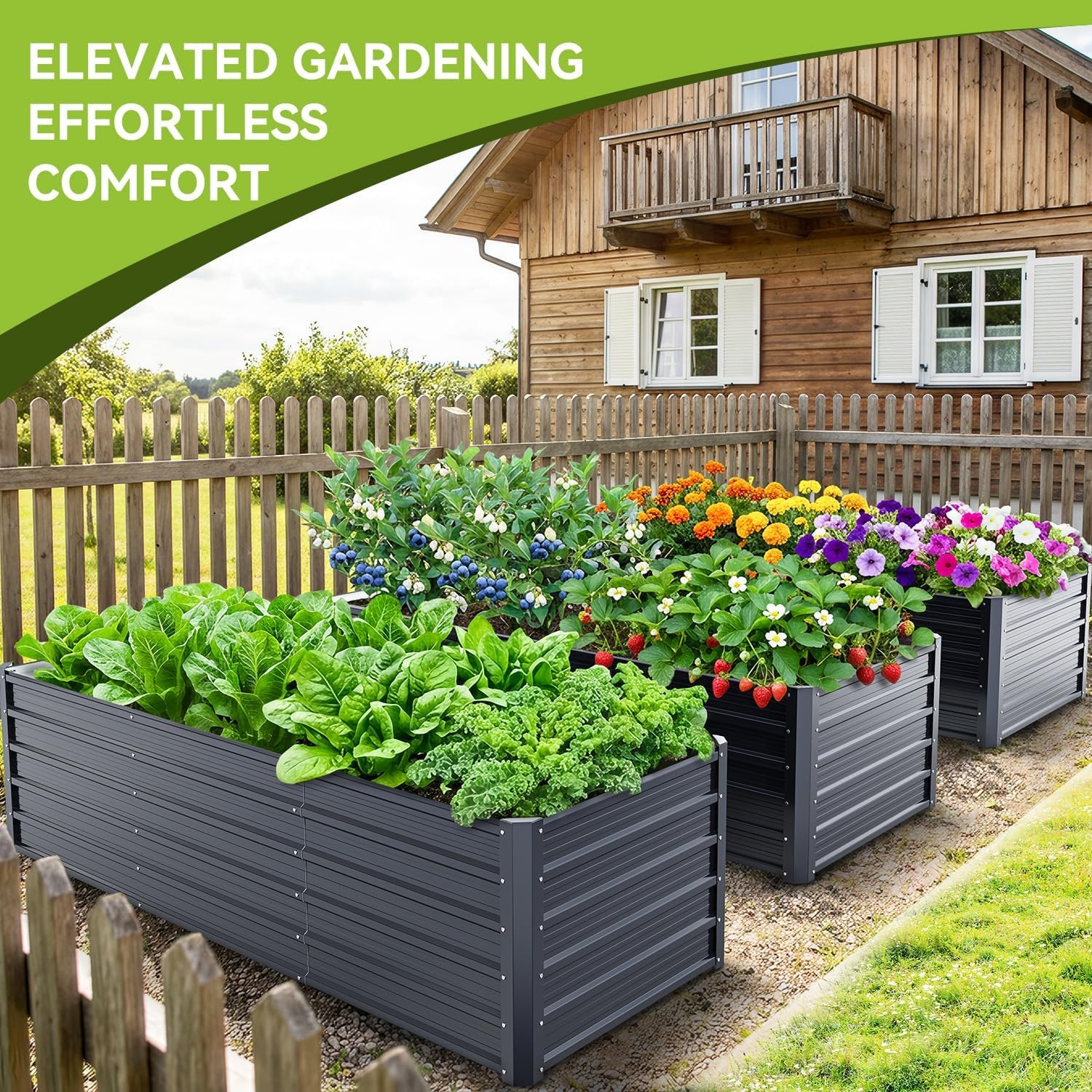 image:imageOhuhu 6x3x19 FT Metal Raised Garden Bed Outdoor Reinforced Deep Root Galvanized Steel Rustproof Planter Box 100 NonToxic 256 Gal Heavy Duty Tall Raised Beds for Growing Vegetables Flowers Herbs8 x 3 x 19 ft
