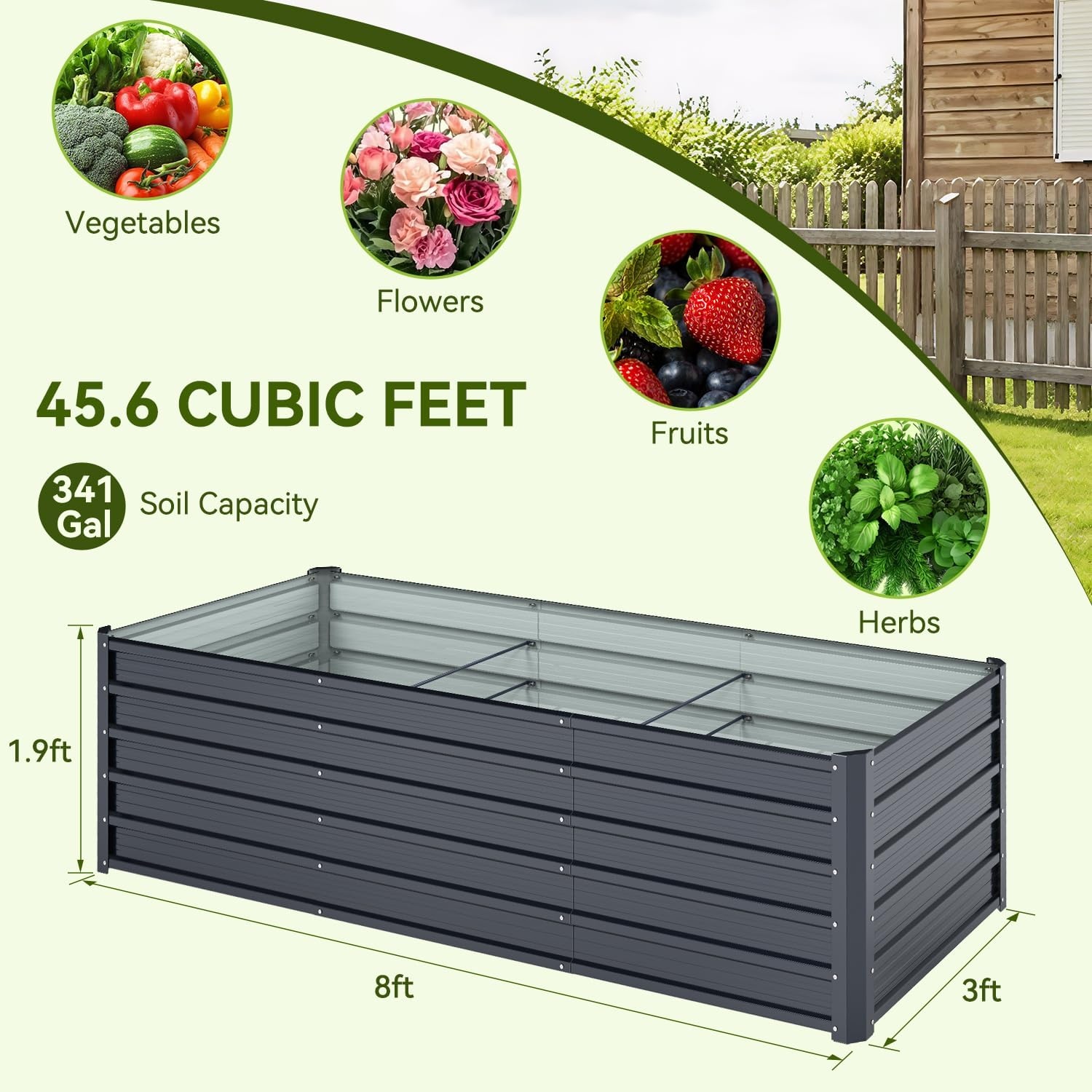 image:imageOhuhu 6x3x19 FT Metal Raised Garden Bed Outdoor Reinforced Deep Root Galvanized Steel Rustproof Planter Box 100 NonToxic 256 Gal Heavy Duty Tall Raised Beds for Growing Vegetables Flowers Herbs8 x 3 x 19 ft