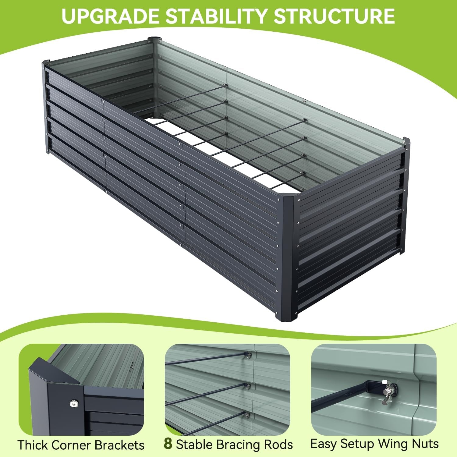 image:imageOhuhu 6x3x19 FT Metal Raised Garden Bed Outdoor Reinforced Deep Root Galvanized Steel Rustproof Planter Box 100 NonToxic 256 Gal Heavy Duty Tall Raised Beds for Growing Vegetables Flowers Herbs8 x 3 x 19 ft