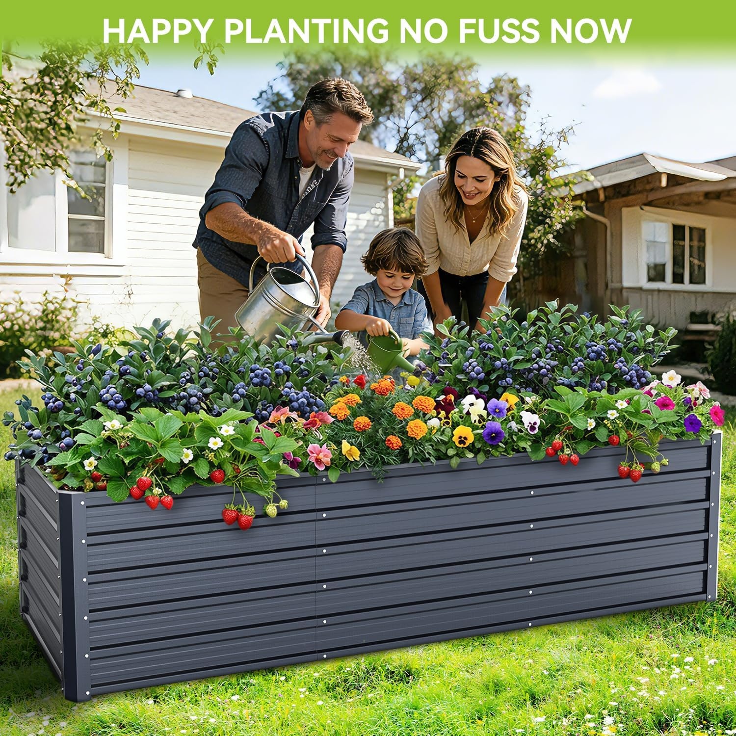 image:imageOhuhu 6x3x19 FT Metal Raised Garden Bed Outdoor Reinforced Deep Root Galvanized Steel Rustproof Planter Box 100 NonToxic 256 Gal Heavy Duty Tall Raised Beds for Growing Vegetables Flowers Herbs8 x 3 x 19 ft