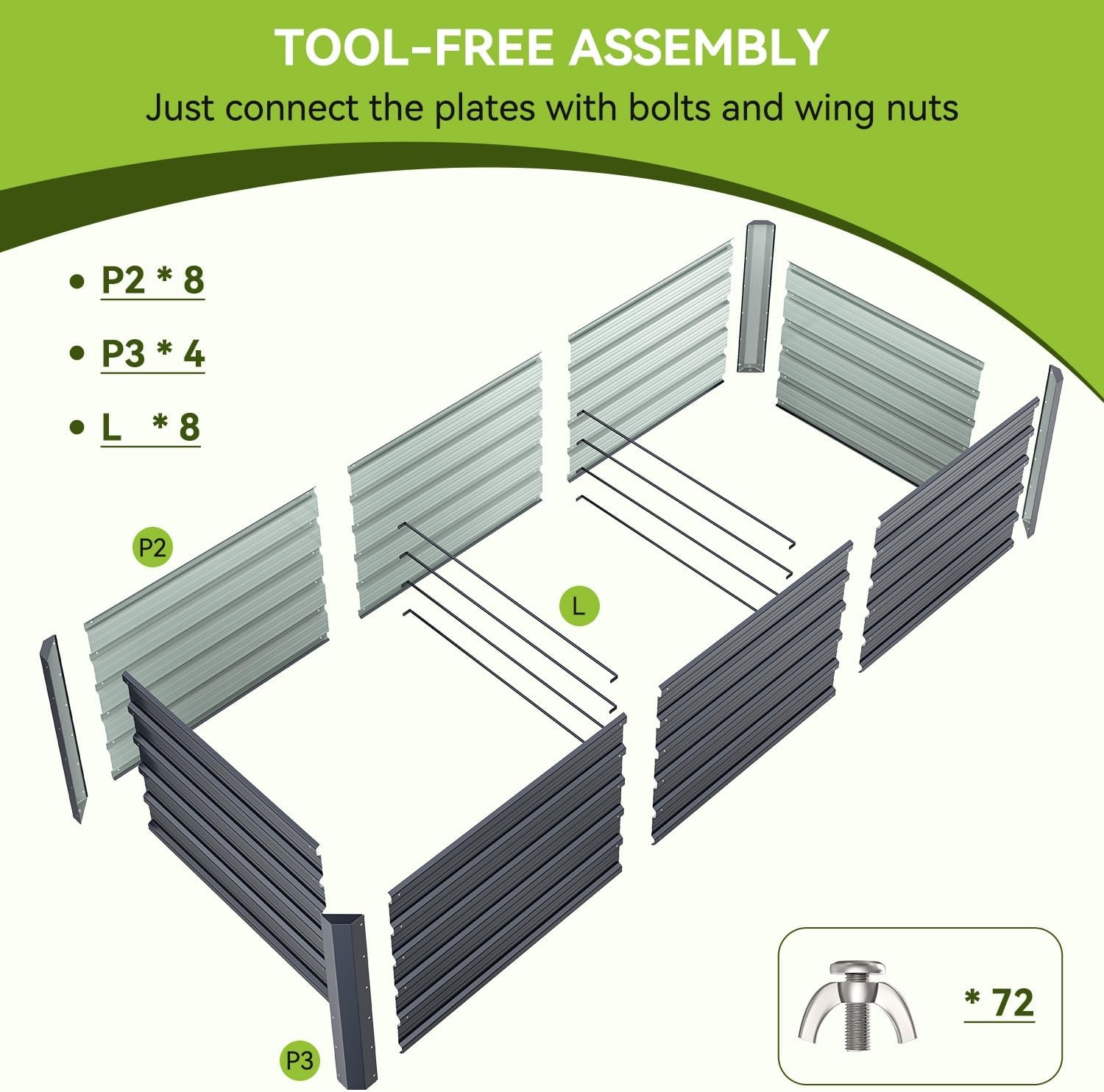 image:imageOhuhu 6x3x19 FT Metal Raised Garden Bed Outdoor Reinforced Deep Root Galvanized Steel Rustproof Planter Box 100 NonToxic 256 Gal Heavy Duty Tall Raised Beds for Growing Vegetables Flowers Herbs8 x 3 x 19 ft