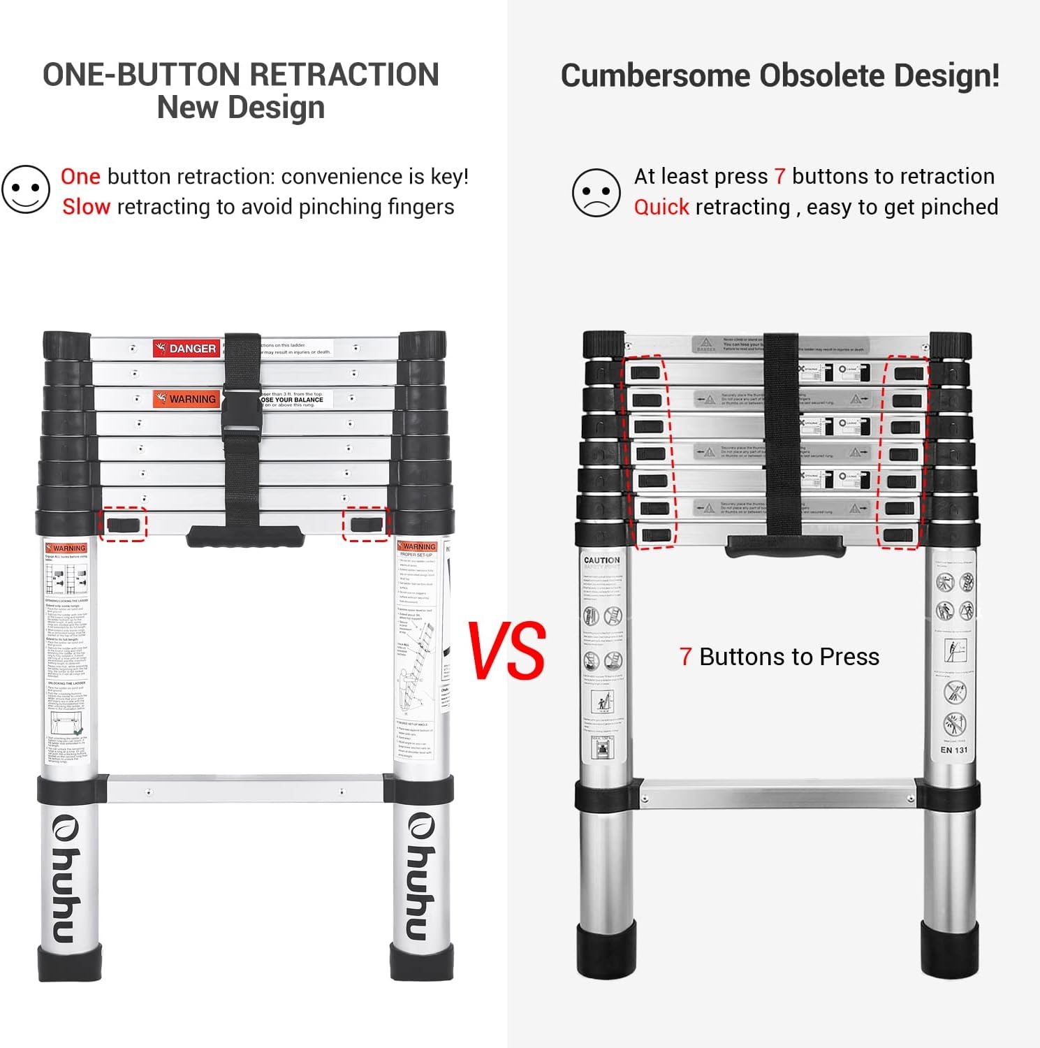 image:imageOhuhu 85 FT Aluminum Telescoping Ladder OneButton Retraction Heavy Duty Extension Ladder for Home ANSI Certified Collapsible Ladders with Safe Slow Restoring for RV Roof Loft Silver