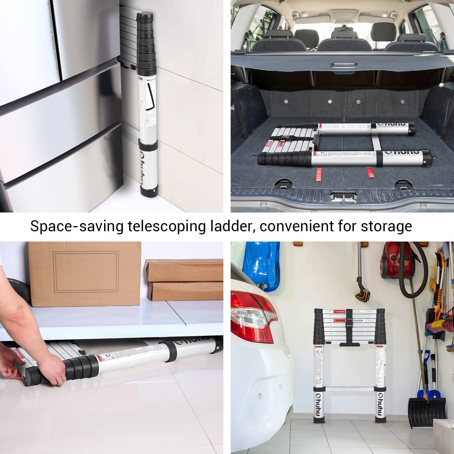 image:imageOhuhu 85 FT Aluminum Telescoping Ladder OneButton Retraction Heavy Duty Extension Ladder for Home ANSI Certified Collapsible Ladders with Safe Slow Restoring for RV Roof Loft Silver