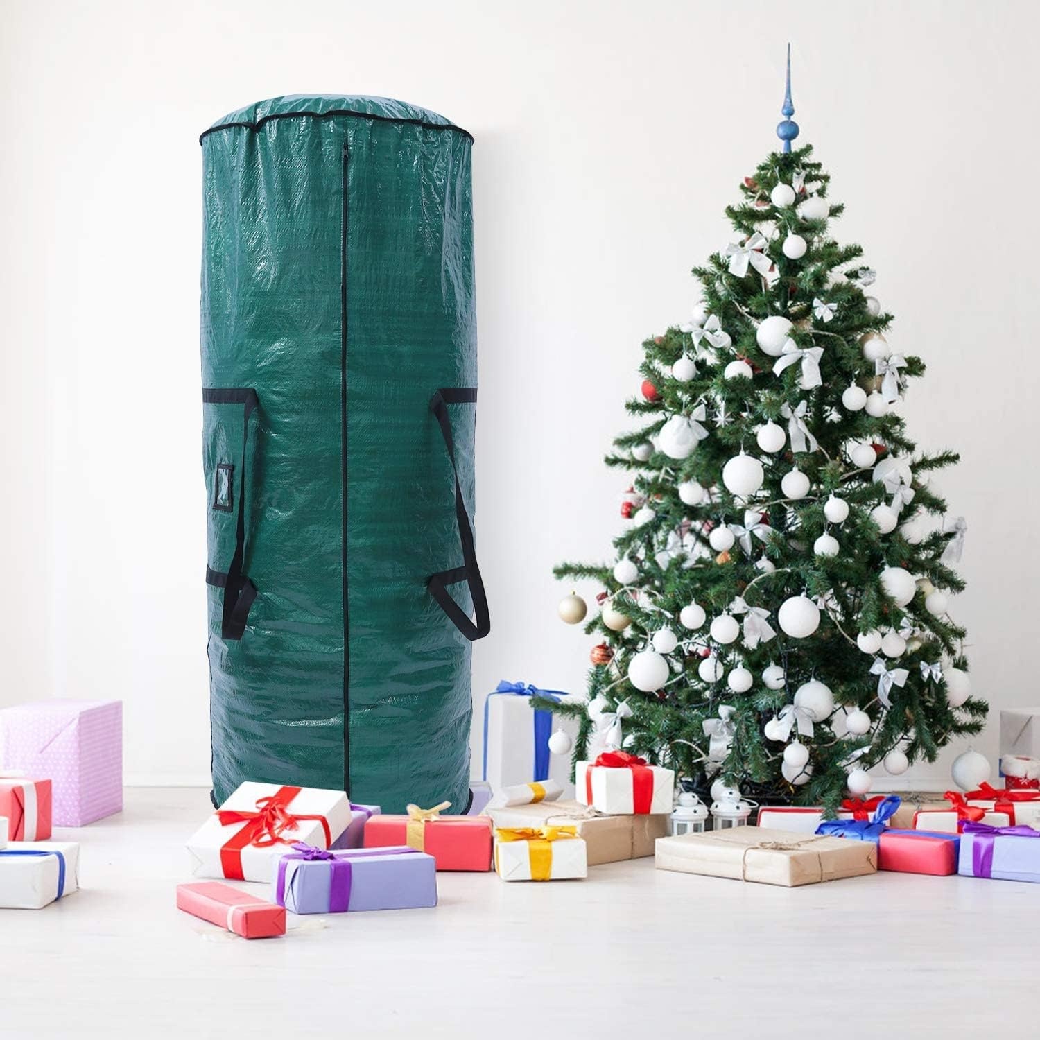 image:imageOhuhu 9ft Christmas Tree Storage Bag 62 x 256 x 256 Extra Large Christmas Tree Storage Container Tear proof Duffle Bag Waterproof Material Up to 9ft Disassembled Artificial Xmas Tree