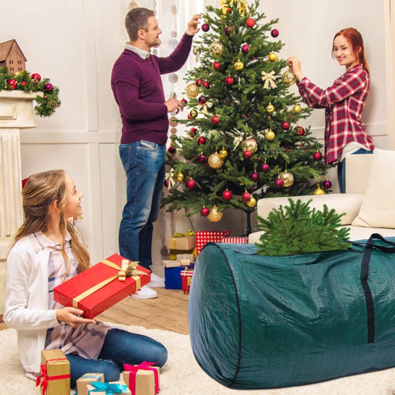 image:imageOhuhu 9ft Christmas Tree Storage Bag 62 x 256 x 256 Extra Large Christmas Tree Storage Container Tear proof Duffle Bag Waterproof Material Up to 9ft Disassembled Artificial Xmas Tree