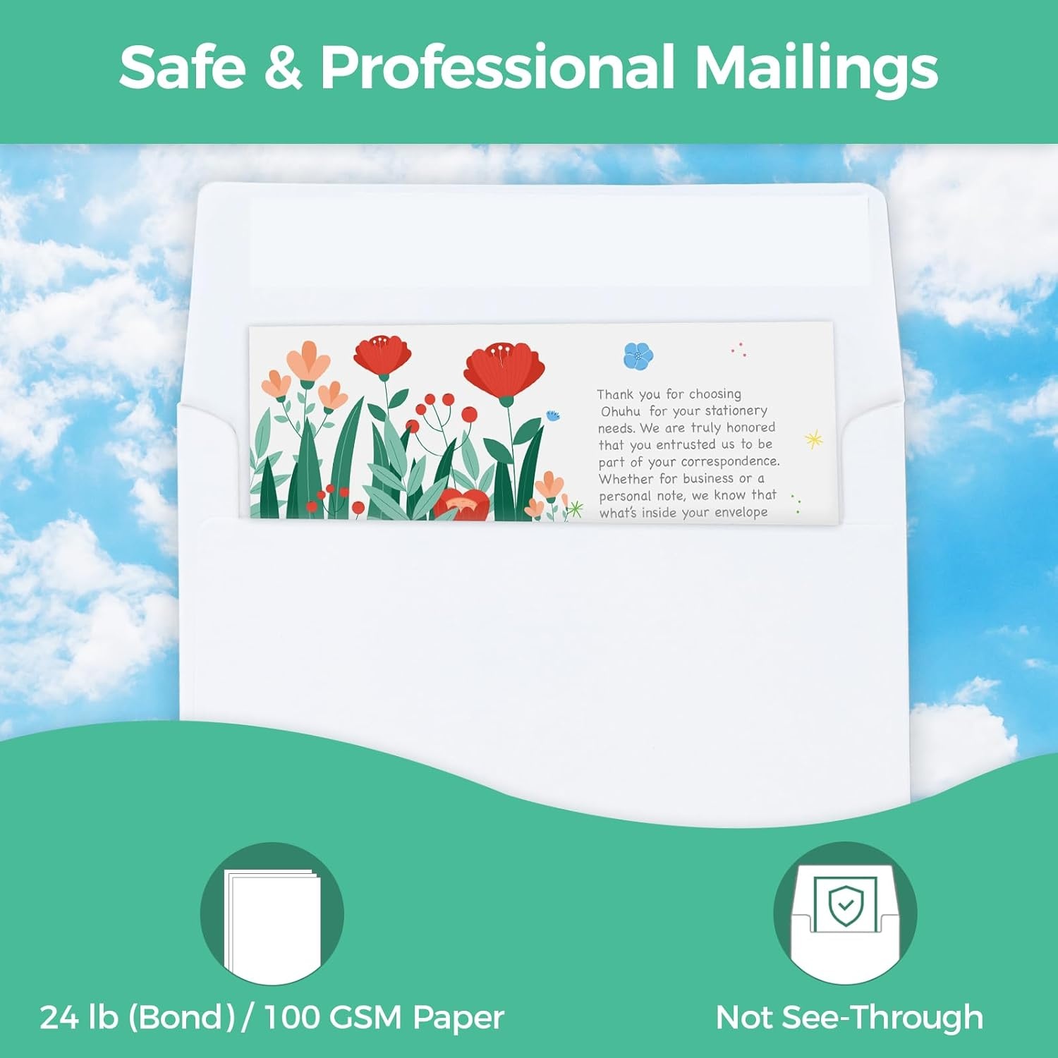 image:imageOhuhu A7 Printable White 5x7 Envelopes 250 Pack Bulk A7 525 x 725 Inches SelfSeal Envelopes for 5x7 Cards Christmas Cards Wedding Invitations Photos Graduation Baby ShowerA2