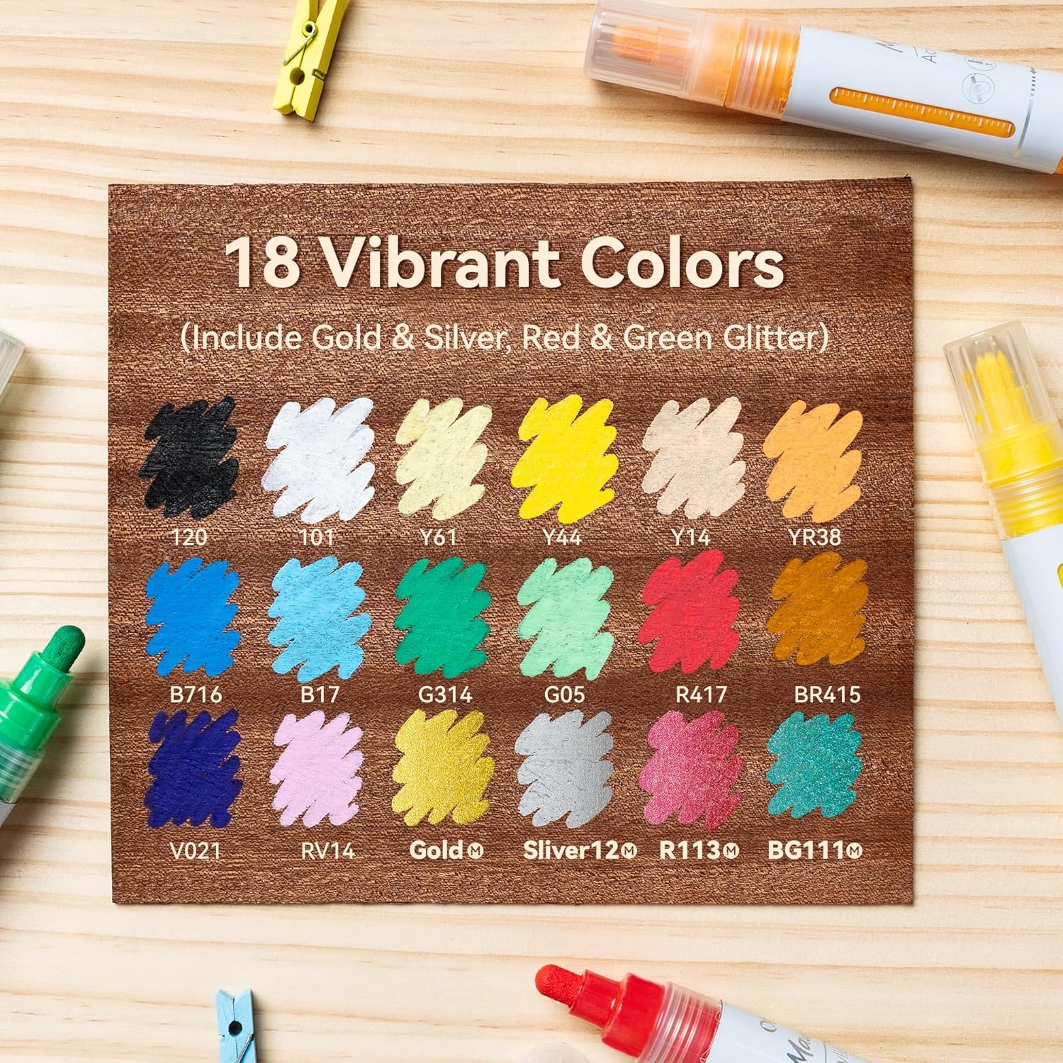 image:imageOhuhu Acrylic Paint Markers 18 Colors Reversible Tip Jumbo Chisel amp Round Acrylic Markers Excellent Coverage Paint Pens WaterResistant Permanent for Poster Wood Glass Ceramic Rock  Mauna Kea