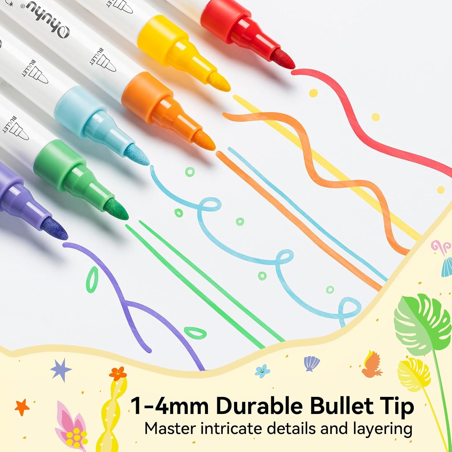 image:imageOhuhu Acrylic Paint Markers Brush Tip 30 Colors High Opacity Paint Pens WaterResistant Acrylic Markers for Rock Painting Easter Eggs Wood Glass Ceramic Canvas KalalauBullet Tip