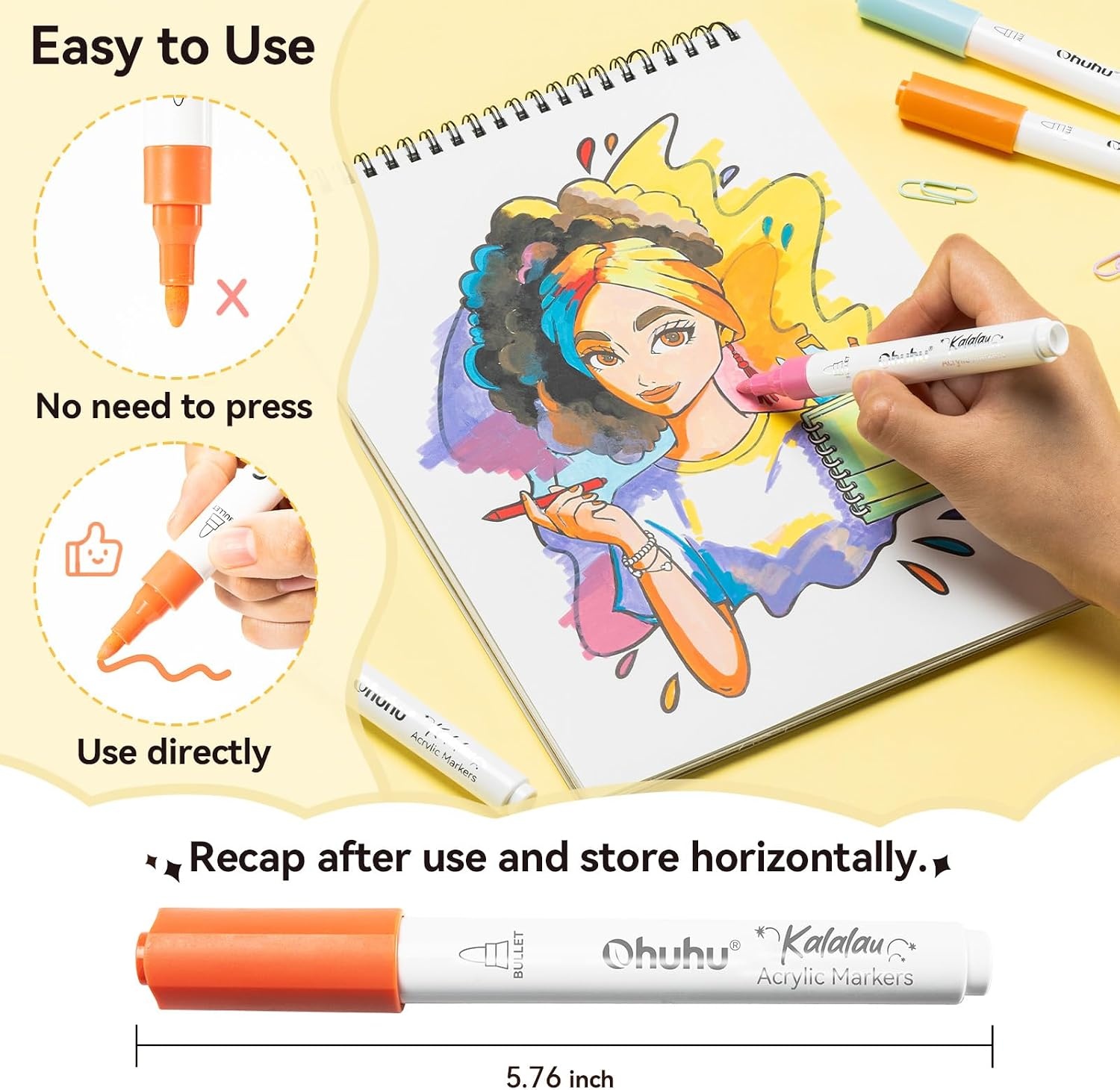 image:imageOhuhu Acrylic Paint Markers Brush Tip 30 Colors High Opacity Paint Pens WaterResistant Acrylic Markers for Rock Painting Easter Eggs Wood Glass Ceramic Canvas KalalauBullet Tip