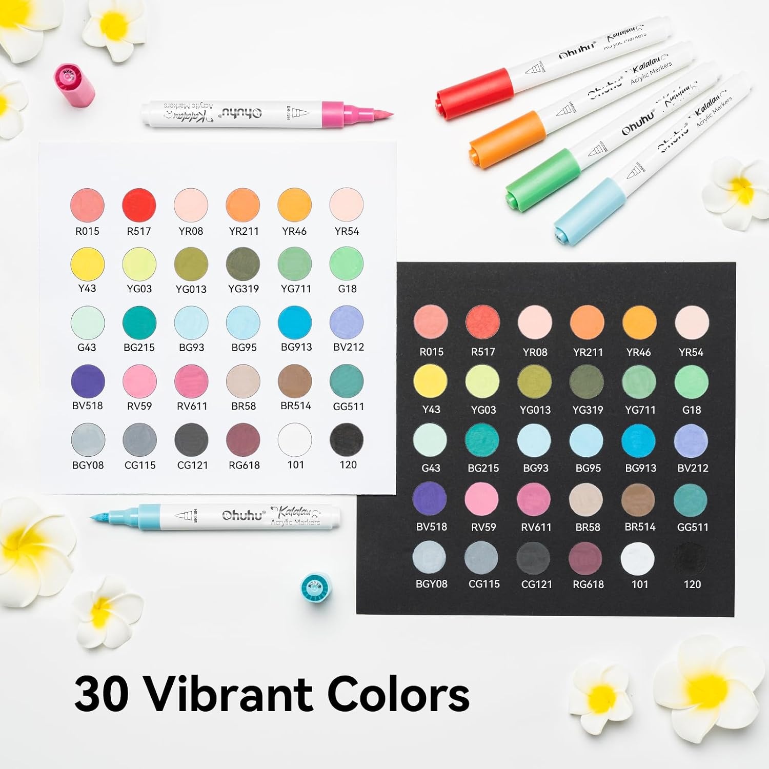 image:imageOhuhu Acrylic Paint Markers Brush Tip 30 Colors High Opacity Paint Pens WaterResistant Acrylic Markers for Rock Painting Easter Eggs Wood Glass Ceramic Canvas KalalauBrush Tip