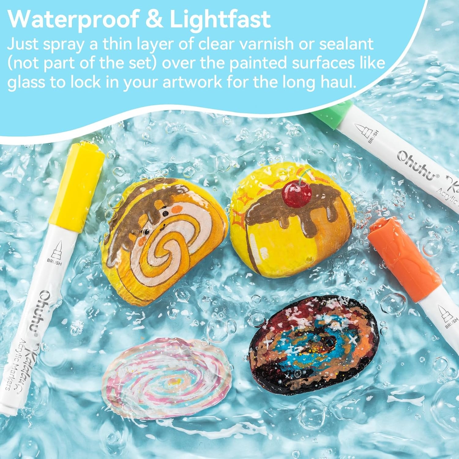 image:imageOhuhu Acrylic Paint Markers Brush Tip 30 Colors High Opacity Paint Pens WaterResistant Acrylic Markers for Rock Painting Easter Eggs Wood Glass Ceramic Canvas KalalauBrush Tip