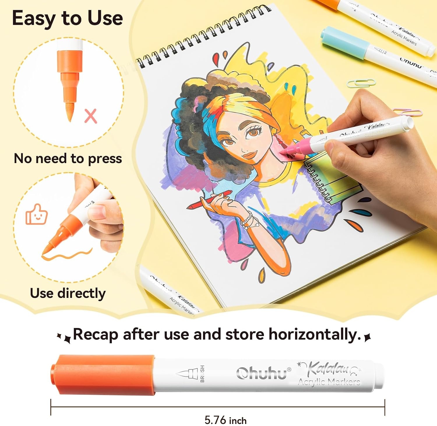 image:imageOhuhu Acrylic Paint Markers Brush Tip 30 Colors High Opacity Paint Pens WaterResistant Acrylic Markers for Rock Painting Easter Eggs Wood Glass Ceramic Canvas KalalauBrush Tip