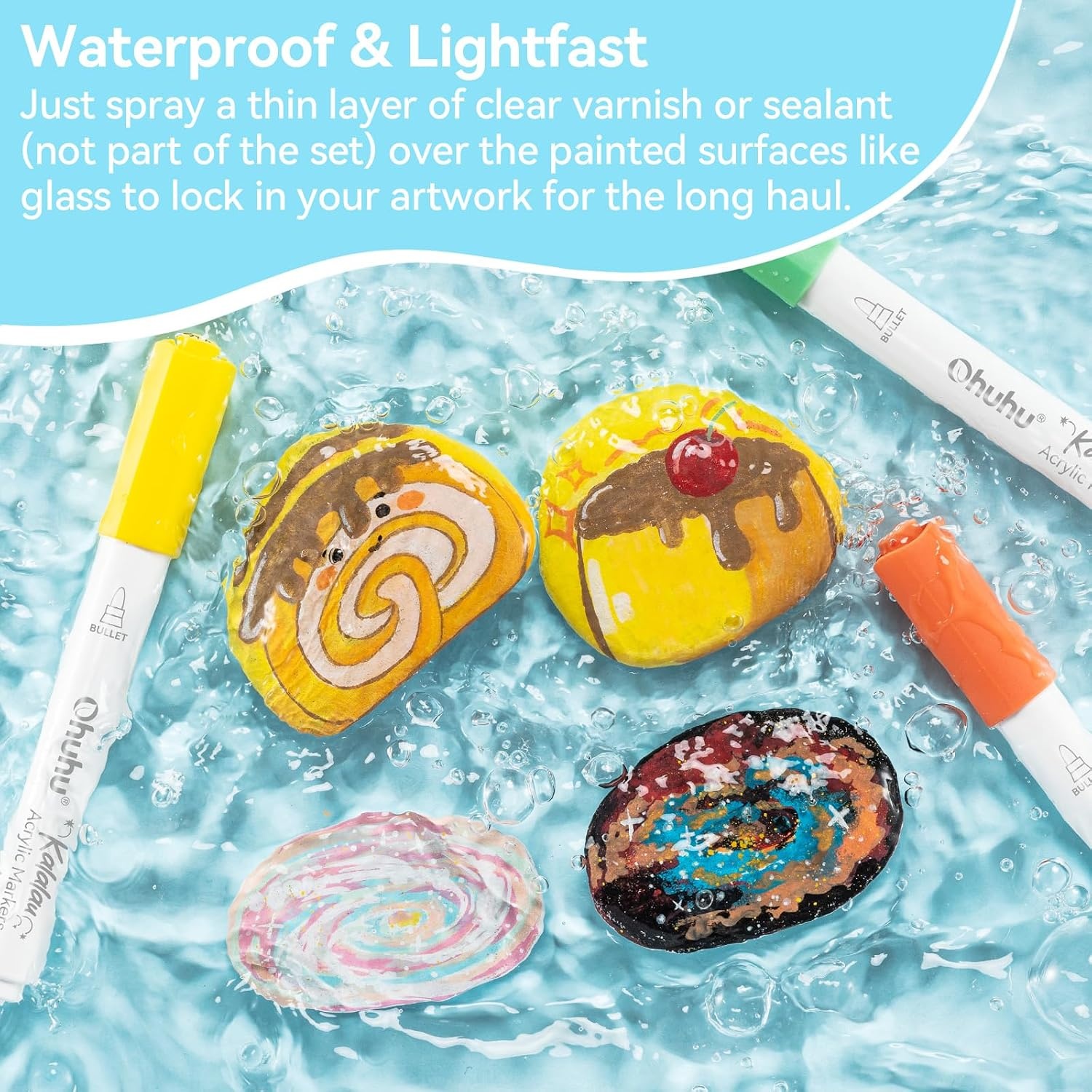 image:imageOhuhu Acrylic Paint Markers Brush Tip 30 Colors High Opacity Paint Pens WaterResistant Acrylic Markers for Rock Painting Easter Eggs Wood Glass Ceramic Canvas KalalauBullet Tip