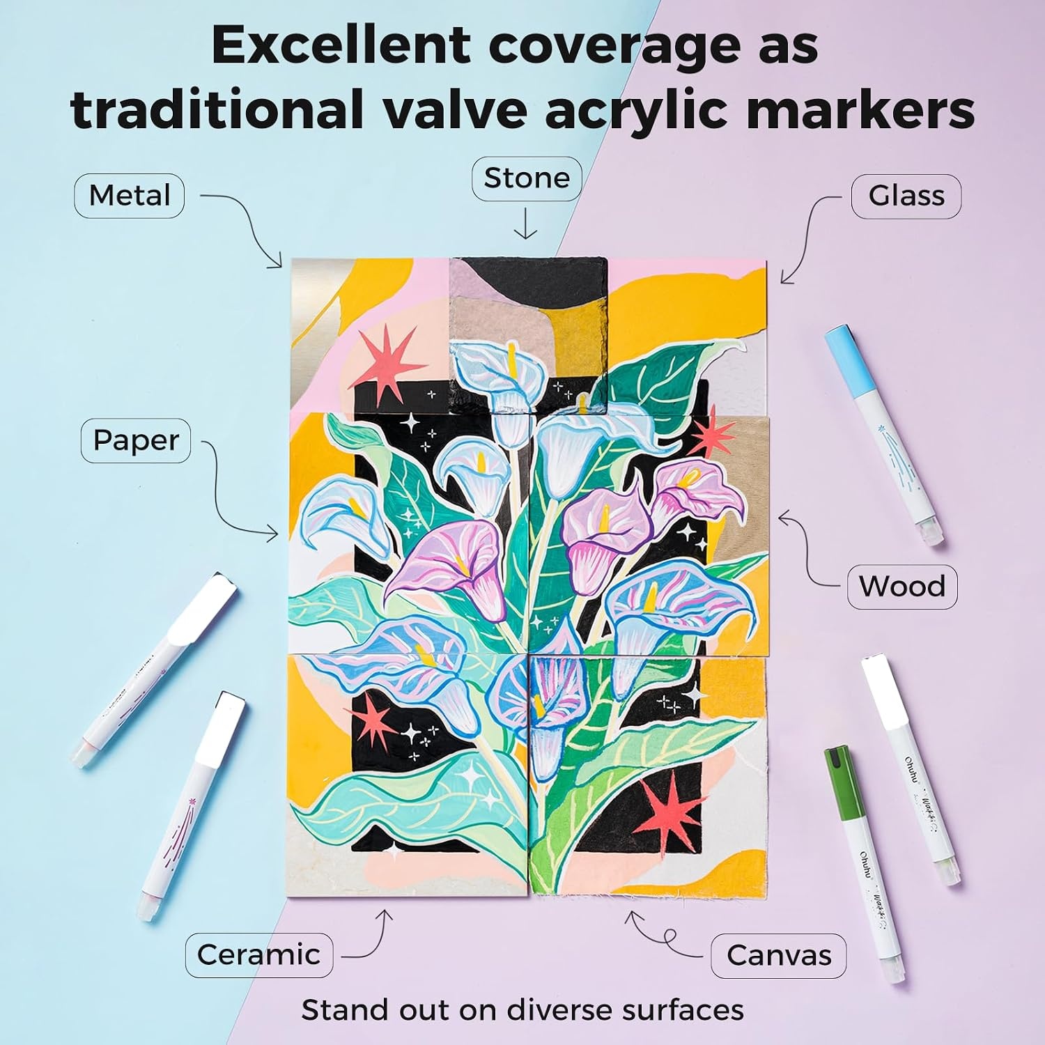image:imageOhuhu Acrylic Paint Markers Brush Tip Top Pump 36 Colors Paint Pens Excellent Coverage Acrylic Markers Waterproof Lightfast for Rock Painting 3D Prints Egg Wood Glass Ceramic DIY Crafts  Waikiki36