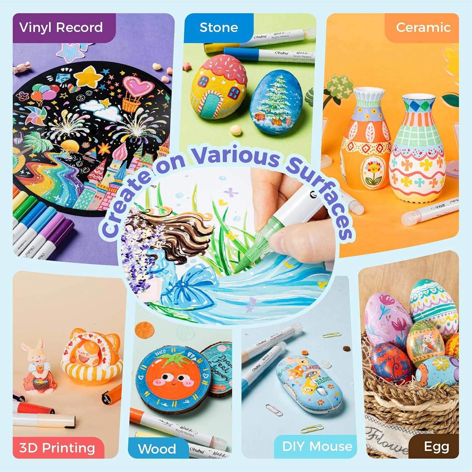 image:imageOhuhu Acrylic Paint Markers Brush Tip Top Pump 36 Colors Paint Pens Excellent Coverage Acrylic Markers Waterproof Lightfast for Rock Painting 3D Prints Egg Wood Glass Ceramic DIY Crafts  Waikiki36