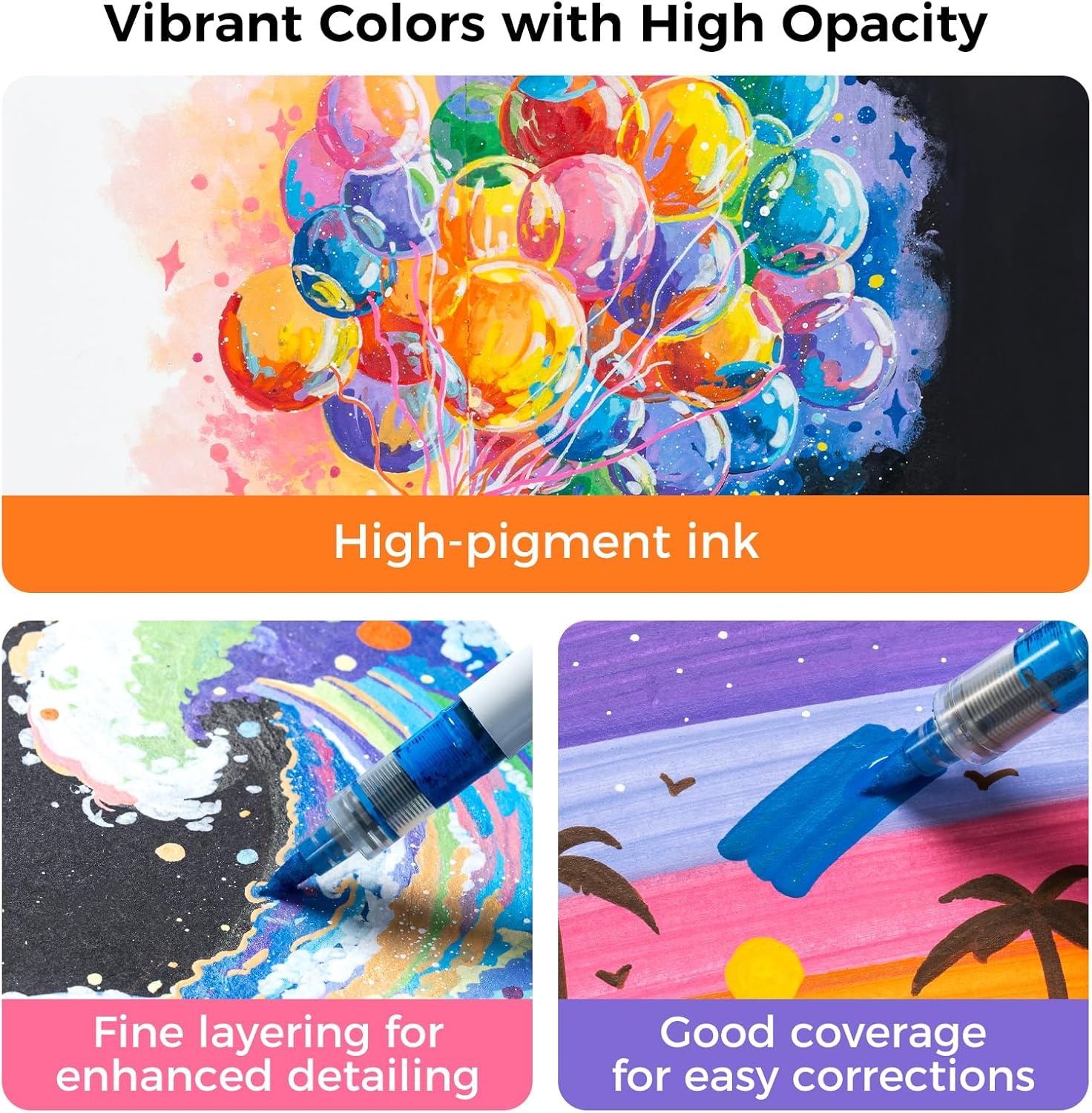 image:imageOhuhu Acrylic Paint Markers Dual Tips 24 Colors Brush amp Bullet Automatic Ink Control Acrylic Markers High Opacity Paint Pens Waterproof for Rock Painting 3D Prints Easter Egg Wood DIY Crafts Waimoku48 Pack Brush