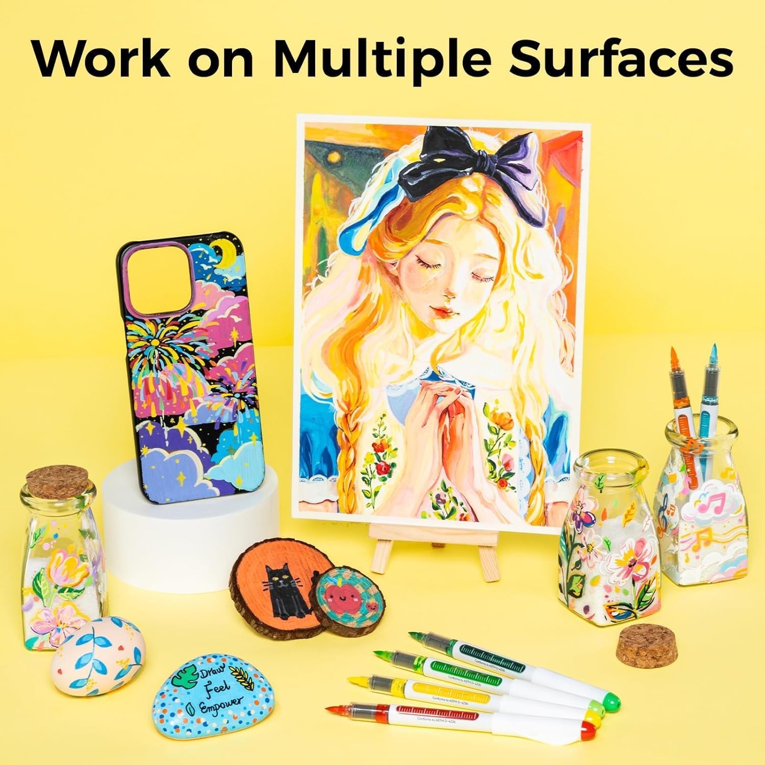 image:imageOhuhu Acrylic Paint Markers Dual Tips 24 Colors Brush amp Bullet Automatic Ink Control Acrylic Markers High Opacity Paint Pens Waterproof for Rock Painting 3D Prints Easter Egg Wood DIY Crafts Waimoku72 Pack Brush