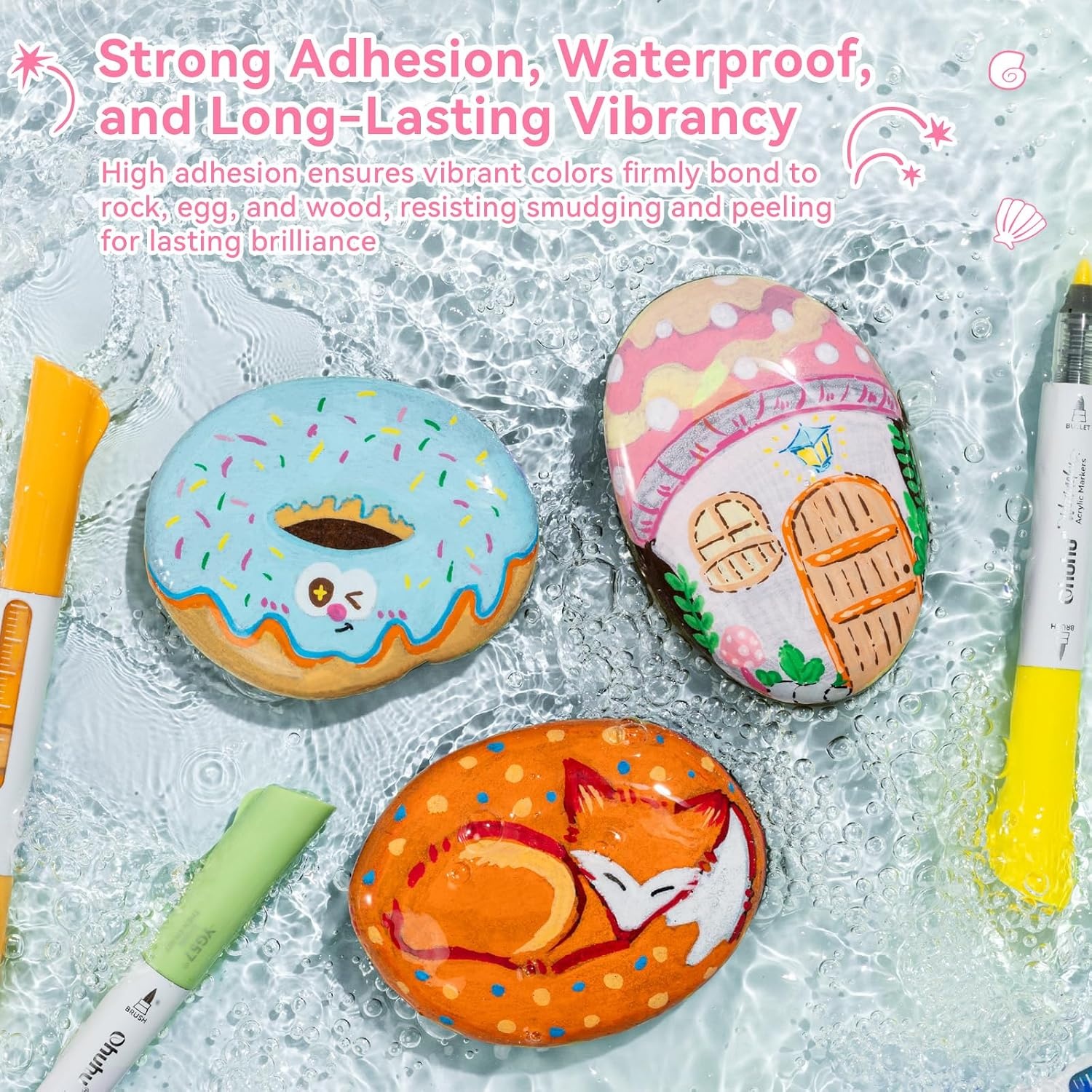 image:imageOhuhu Acrylic Paint Markers Dual Tips 24 Colors Brush amp Bullet Automatic Ink Control Acrylic Markers High Opacity Paint Pens Waterproof for Rock Painting 3D Prints Easter Egg Wood DIY Crafts Waimoku24 Pack Brush Bullet