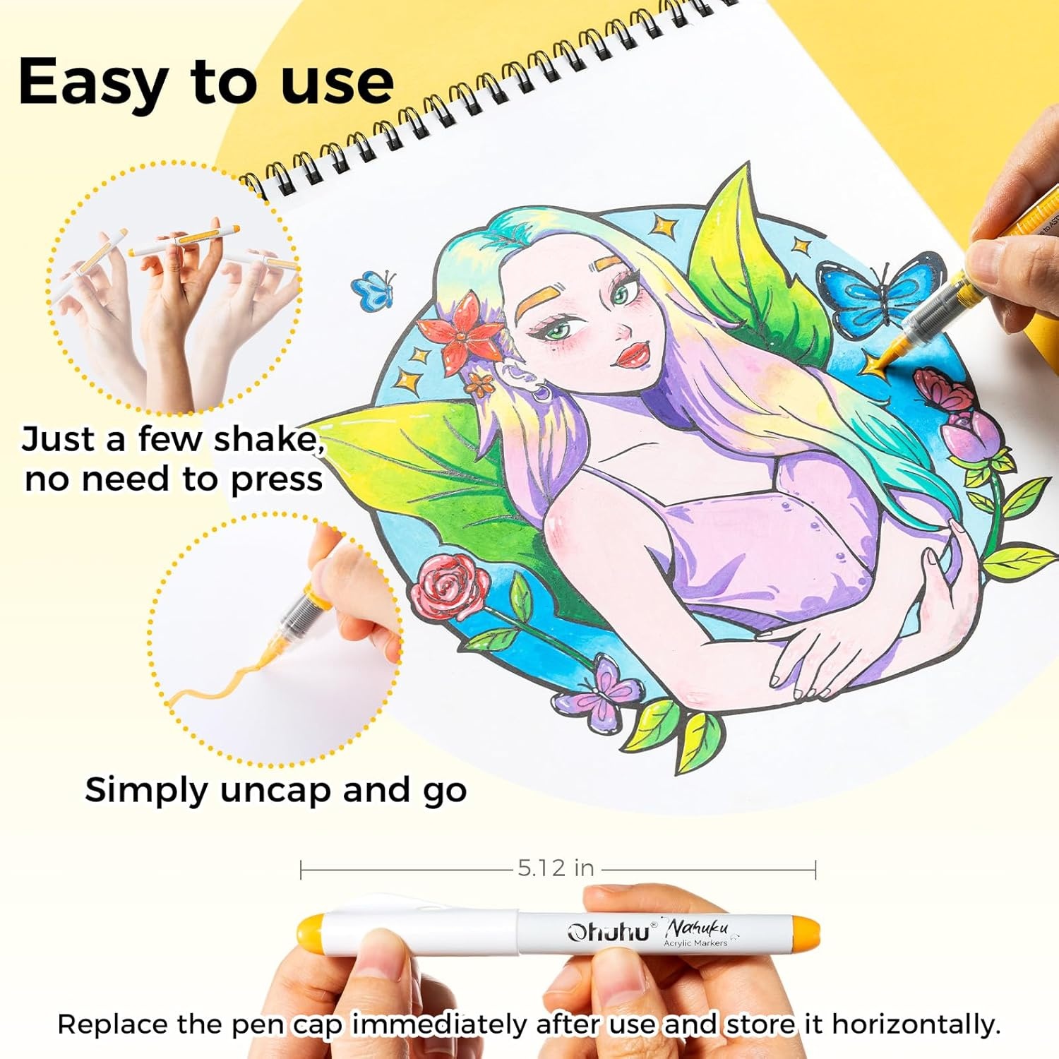 image:imageOhuhu Acrylic Paint Markers Dual Tips 24 Colors Brush amp Bullet Automatic Ink Control Acrylic Markers High Opacity Paint Pens Waterproof for Rock Painting 3D Prints Easter Egg Wood DIY Crafts Waimoku48 Pack Brush