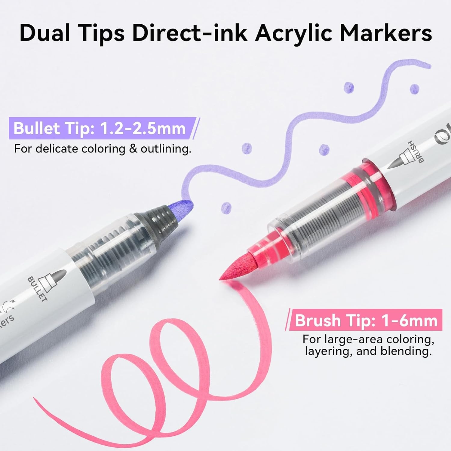 image:imageOhuhu Acrylic Paint Markers Dual Tips 24 Colors Brush amp Bullet Automatic Ink Control Acrylic Markers High Opacity Paint Pens Waterproof for Rock Painting 3D Prints Easter Egg Wood DIY Crafts Waimoku24 Pack Brush Bullet