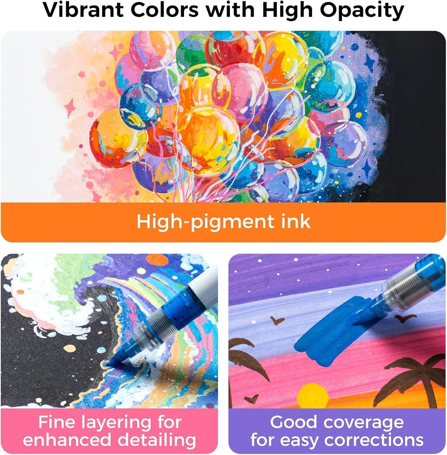 image:imageOhuhu Acrylic Paint Markers Dual Tips 24 Colors Brush amp Bullet Automatic Ink Control Acrylic Markers High Opacity Paint Pens Waterproof for Rock Painting 3D Prints Easter Egg Wood DIY Crafts Waimoku72 Pack Brush