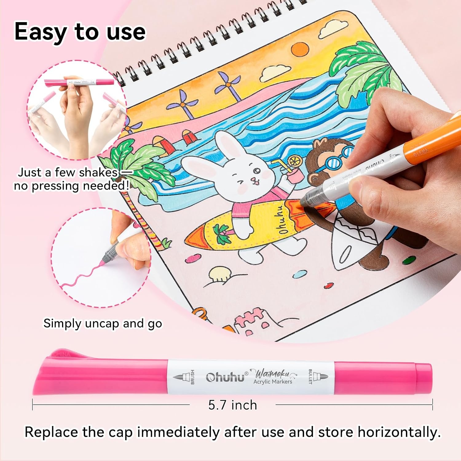 image:imageOhuhu Acrylic Paint Markers Dual Tips 24 Colors Brush amp Bullet Automatic Ink Control Acrylic Markers High Opacity Paint Pens Waterproof for Rock Painting 3D Prints Easter Egg Wood DIY Crafts Waimoku24 Pack Brush Bullet