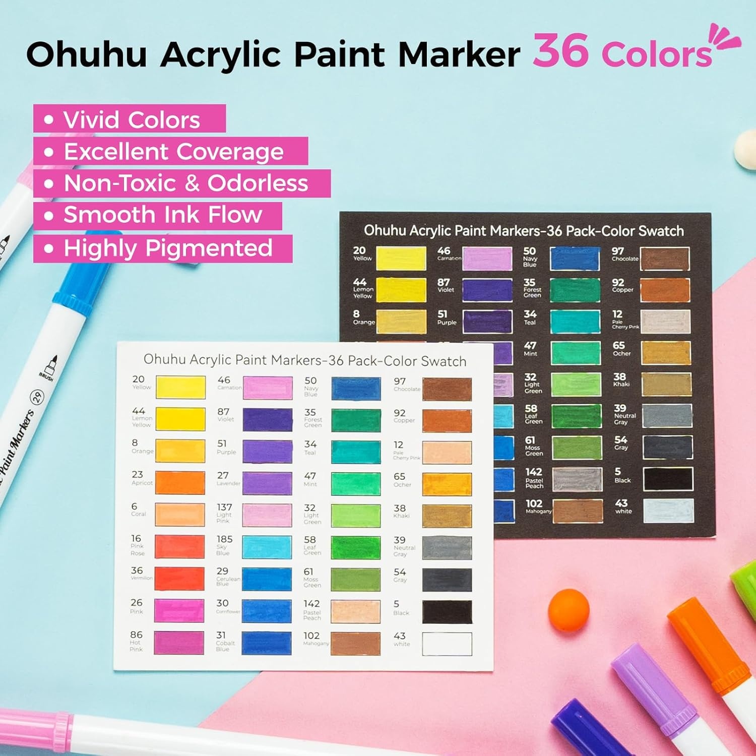 image:imageOhuhu Acrylic Paint Markers Dual Tips 36 Colors Fine amp Dot Paint Pens High Opacity Acrylic Markers WaterResistant Lightfast for Rock Painting 3D Prints Egg Wood Glass Ceramic DIY Crafts Akaka36 Colors Fine Dot
