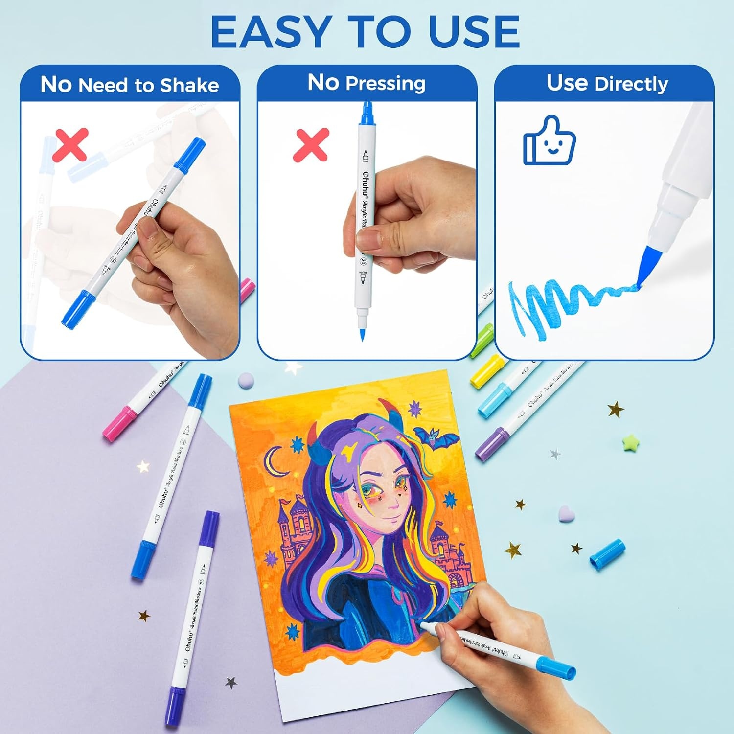 image:imageOhuhu Acrylic Paint Markers Dual Tips 36 Colors Fine amp Dot Paint Pens High Opacity Acrylic Markers WaterResistant Lightfast for Rock Painting 3D Prints Egg Wood Glass Ceramic DIY Crafts Akaka36 Colors Brush Dot
