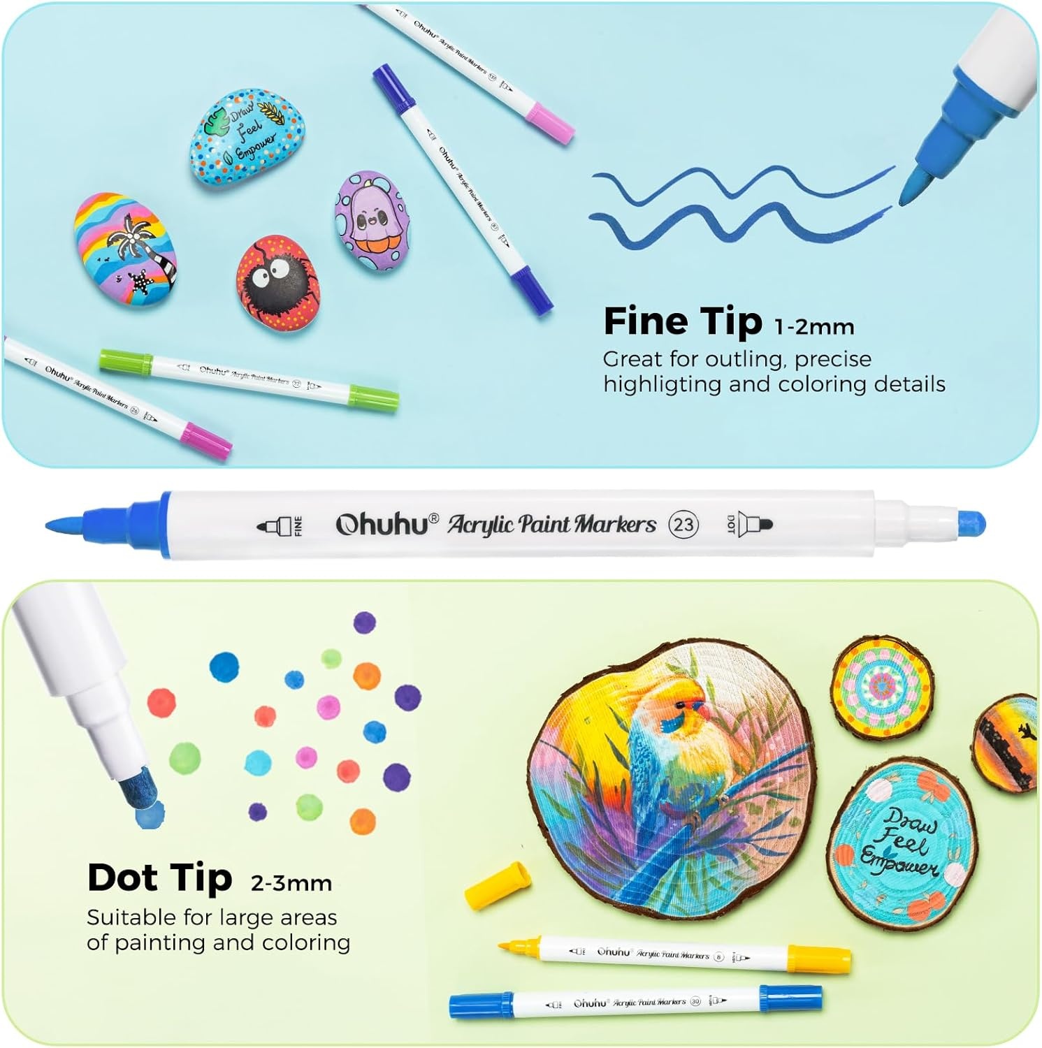image:imageOhuhu Acrylic Paint Markers Dual Tips 36 Colors Fine amp Dot Paint Pens High Opacity Acrylic Markers WaterResistant Lightfast for Rock Painting 3D Prints Egg Wood Glass Ceramic DIY Crafts Akaka36 Colors Fine Dot