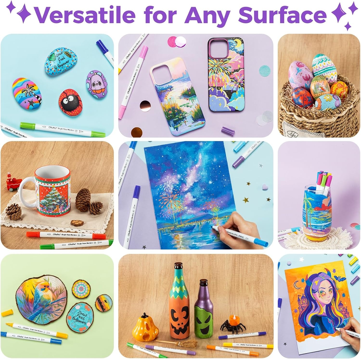 image:imageOhuhu Acrylic Paint Markers Dual Tips 36 Colors Fine amp Dot Paint Pens High Opacity Acrylic Markers WaterResistant Lightfast for Rock Painting 3D Prints Egg Wood Glass Ceramic DIY Crafts Akaka36 Colors Fine Dot