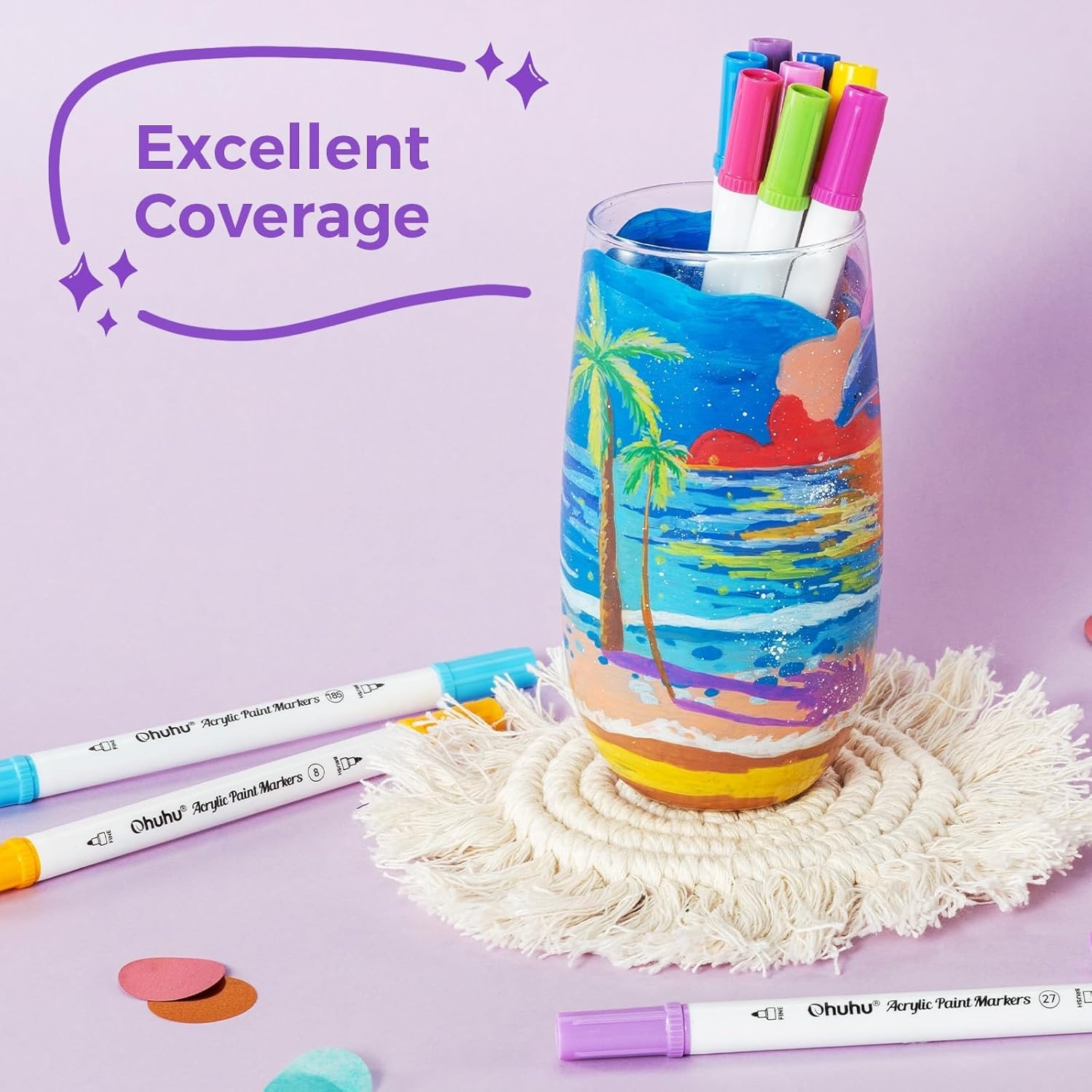 image:imageOhuhu Acrylic Paint Markers Dual Tips 36 Colors Fine amp Dot Paint Pens High Opacity Acrylic Markers WaterResistant Lightfast for Rock Painting 3D Prints Egg Wood Glass Ceramic DIY Crafts Akaka72 Colors Brush Dot
