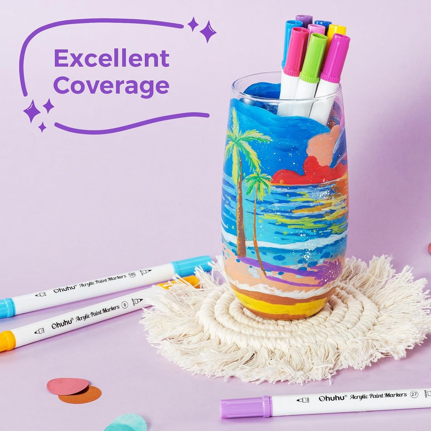 image:imageOhuhu Acrylic Paint Markers Dual Tips 36 Colors Fine amp Dot Paint Pens High Opacity Acrylic Markers WaterResistant Lightfast for Rock Painting 3D Prints Egg Wood Glass Ceramic DIY Crafts Akaka36 Colors Brush Dot