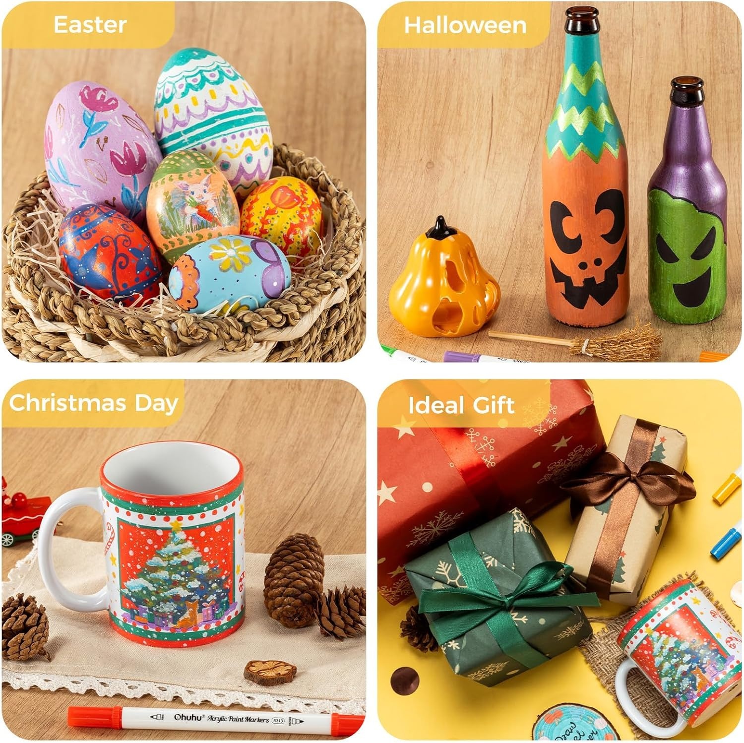 image:imageOhuhu Acrylic Paint Markers Dual Tips 36 Colors Fine amp Dot Paint Pens High Opacity Acrylic Markers WaterResistant Lightfast for Rock Painting 3D Prints Egg Wood Glass Ceramic DIY Crafts Akaka72 Colors Brush Fine