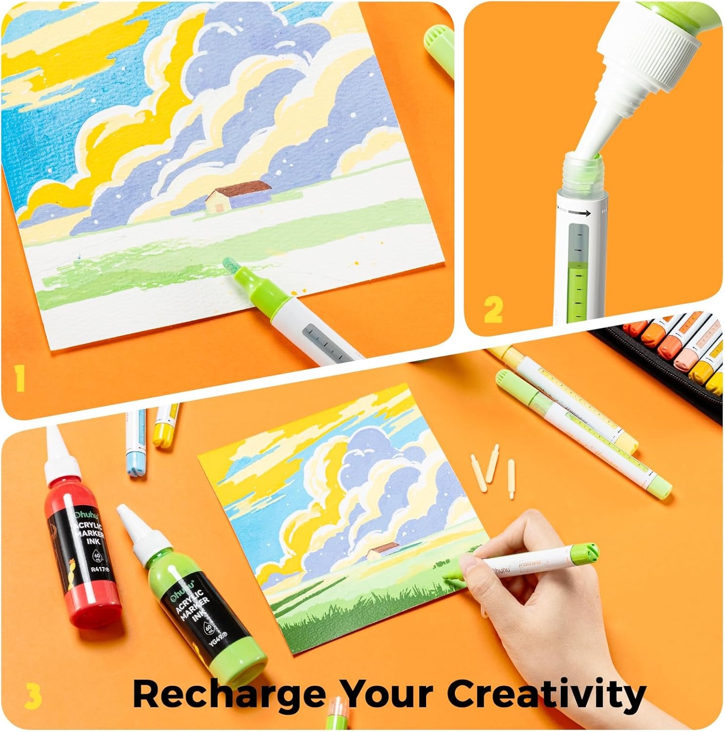 image:imageOhuhu Acrylic Paint Markers Refillable 36 Colors Acrylic Markers High Opacity Paint Markers Waterproof Lightfast for Rock Painting Easter Eggs 3D Prints Wood Glass Ceramic Canvas Hanauma36