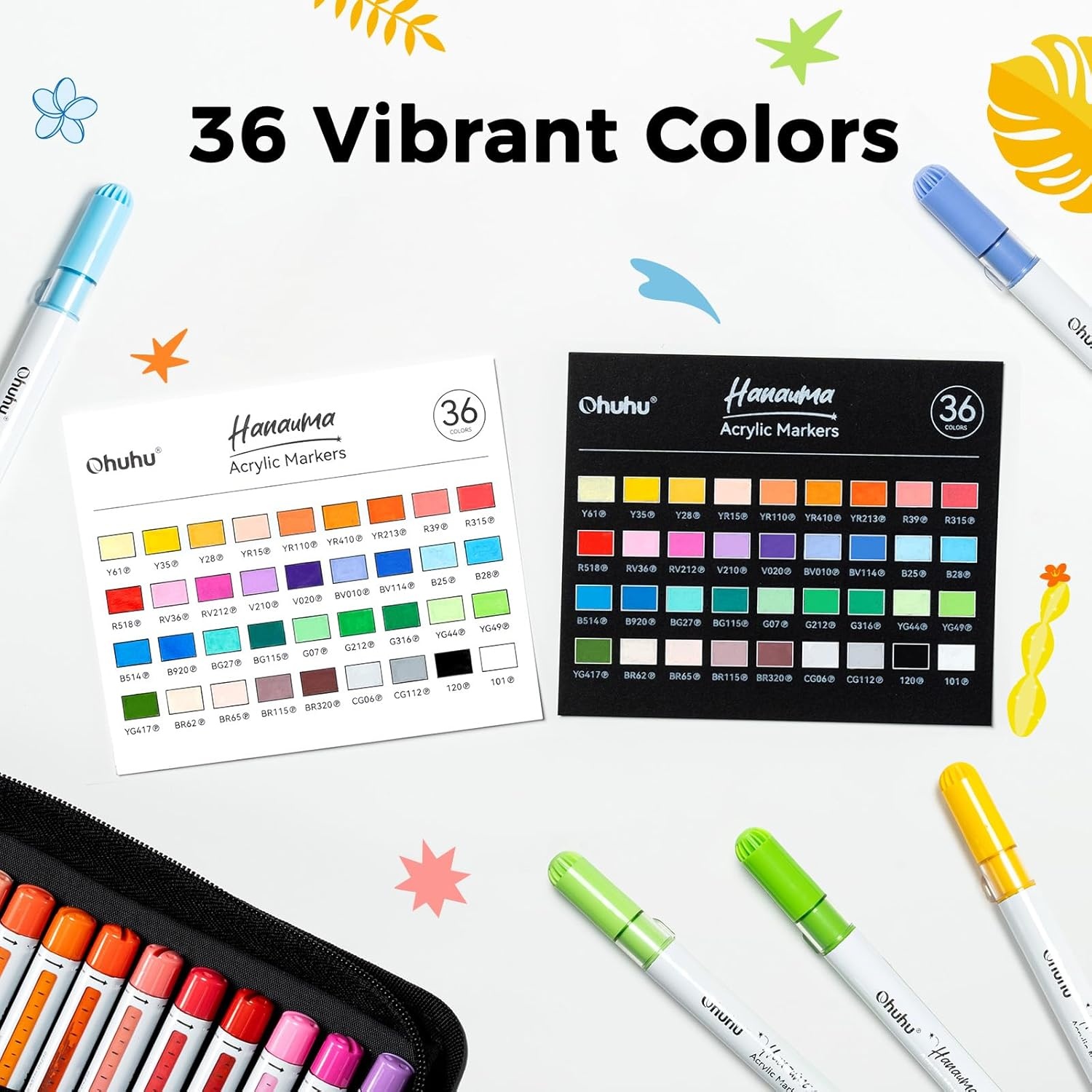 image:imageOhuhu Acrylic Paint Markers Refillable 36 Colors Acrylic Markers High Opacity Paint Markers Waterproof Lightfast for Rock Painting Easter Eggs 3D Prints Wood Glass Ceramic Canvas Hanauma36
