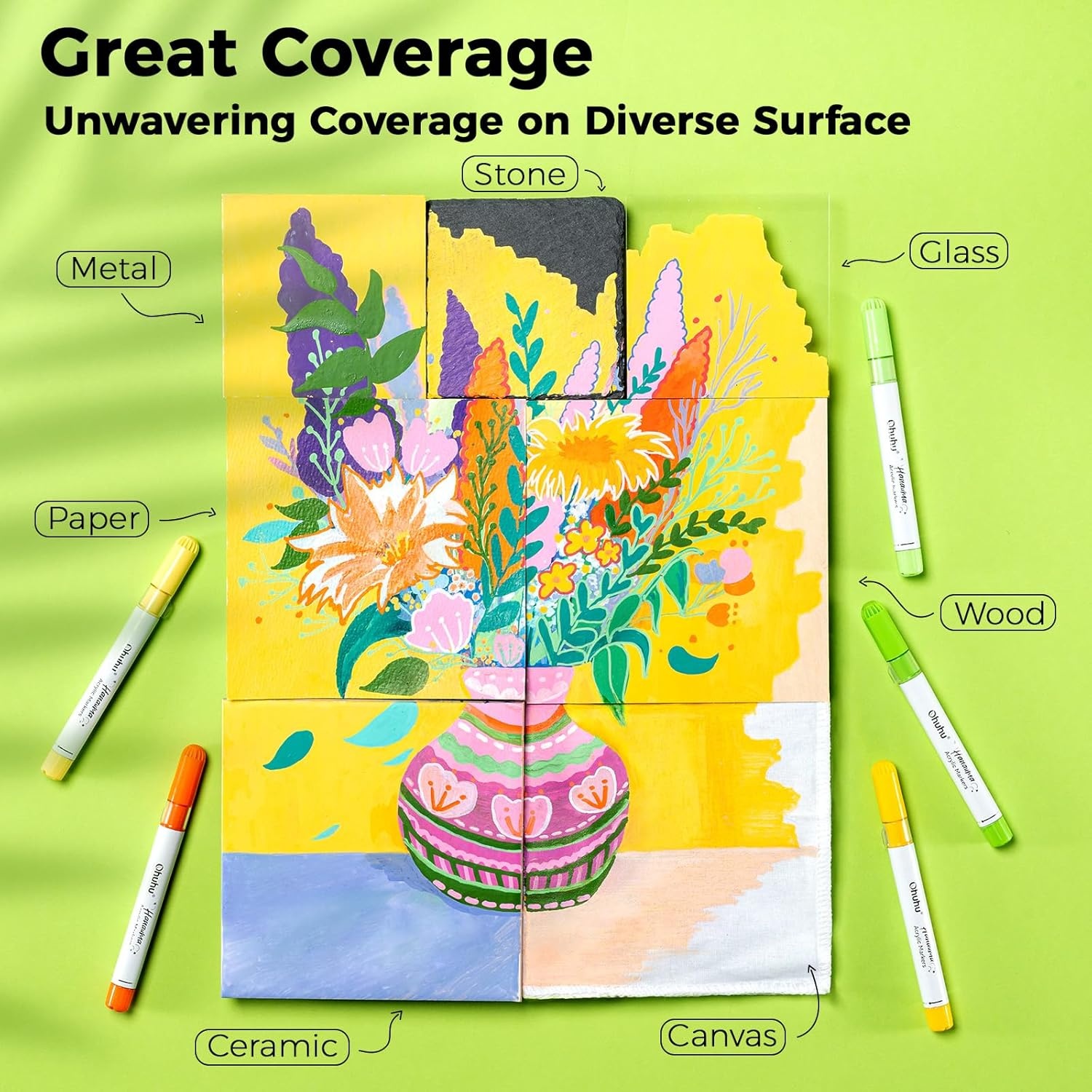 image:imageOhuhu Acrylic Paint Markers Refillable 36 Colors Acrylic Markers High Opacity Paint Markers Waterproof Lightfast for Rock Painting Easter Eggs 3D Prints Wood Glass Ceramic Canvas Hanauma36